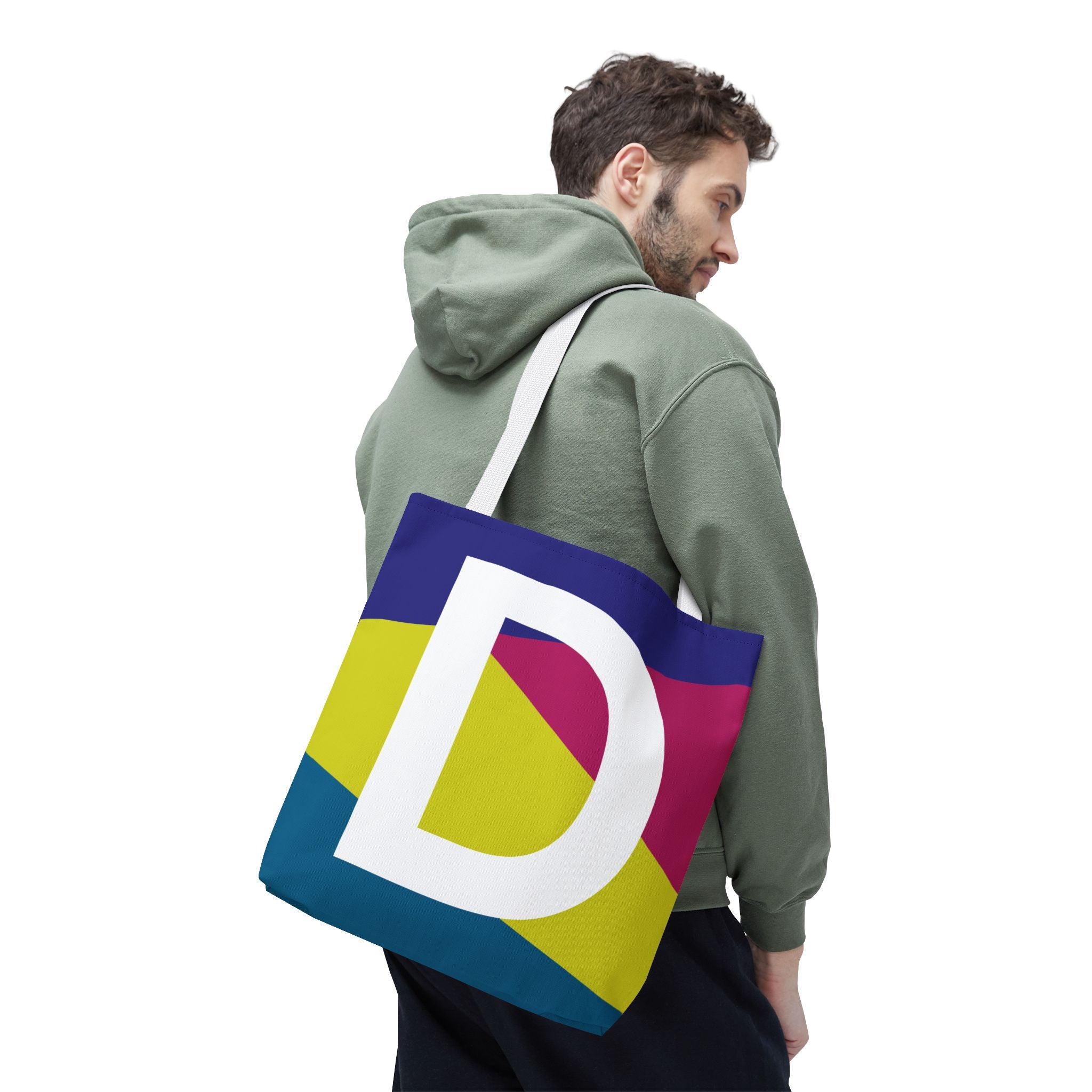Monogram 'D' Colorblock Tote Bag — Personalized Initial D Shoulder Tote