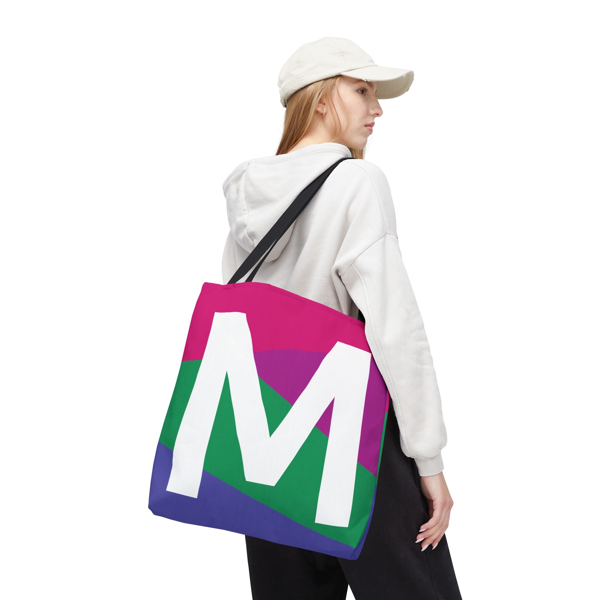 Monogram 'M' Colorblock Tote Bag — Personalized Initial M Shoulder Tote
