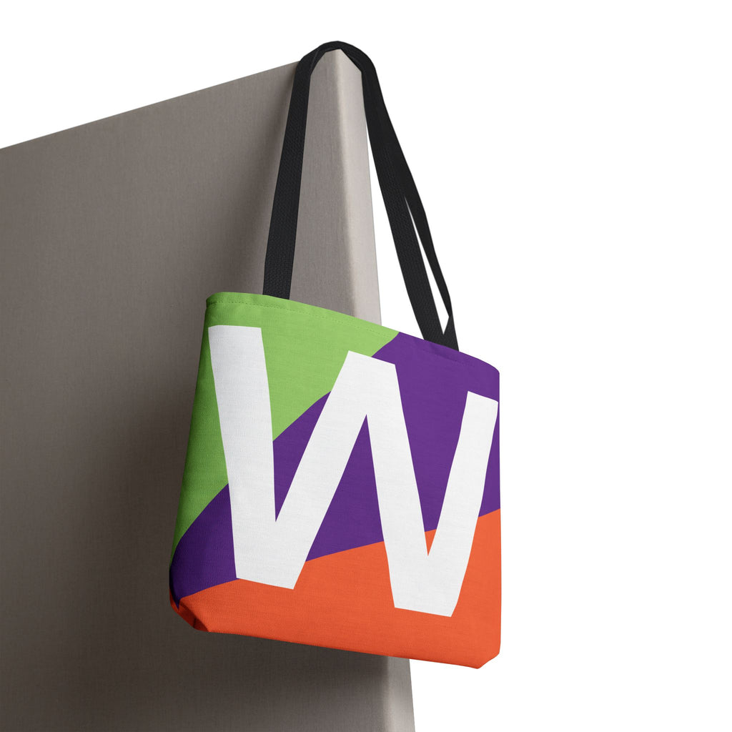 Monogram 'W' Colorblock Tote Bag — Personalized Initial W Shoulder Tote