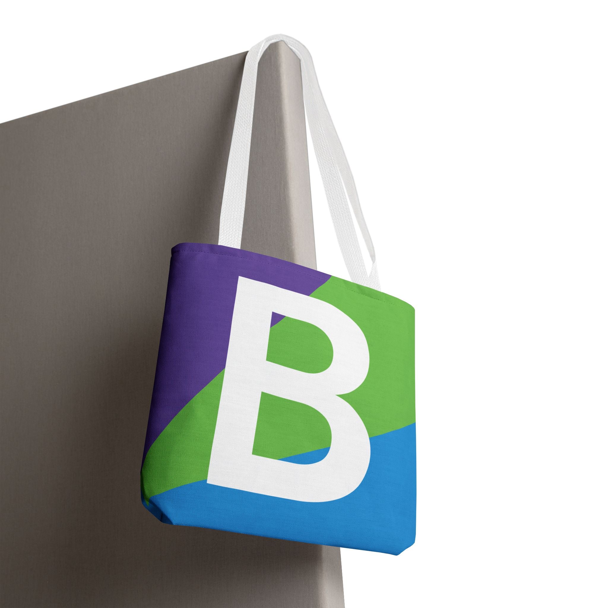 Monogram 'B' Colorblock Tote Bag — Personalized Initial B Shoulder Tote