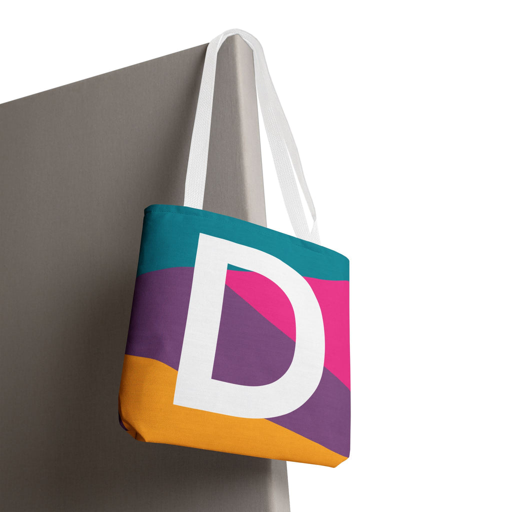 Monogram 'D' Colorblock Tote Bag — Personalized Initial D Shoulder Tote