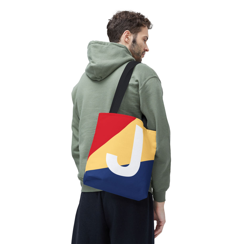 Monogram 'J' Colorblock Tote Bag — Personalized Initial J Shoulder Tote