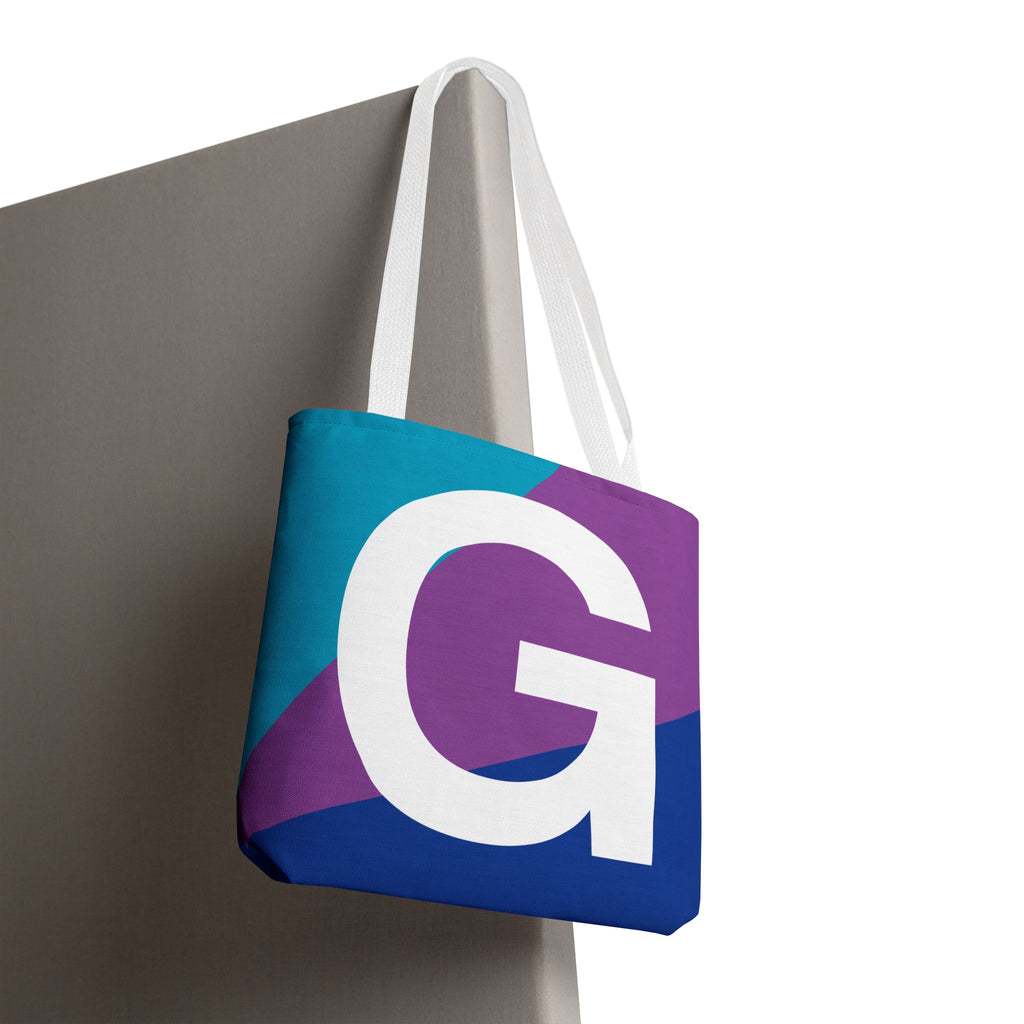 Monogram 'G' Colorblock Tote Bag — Personalized Initial G Shoulder Tote