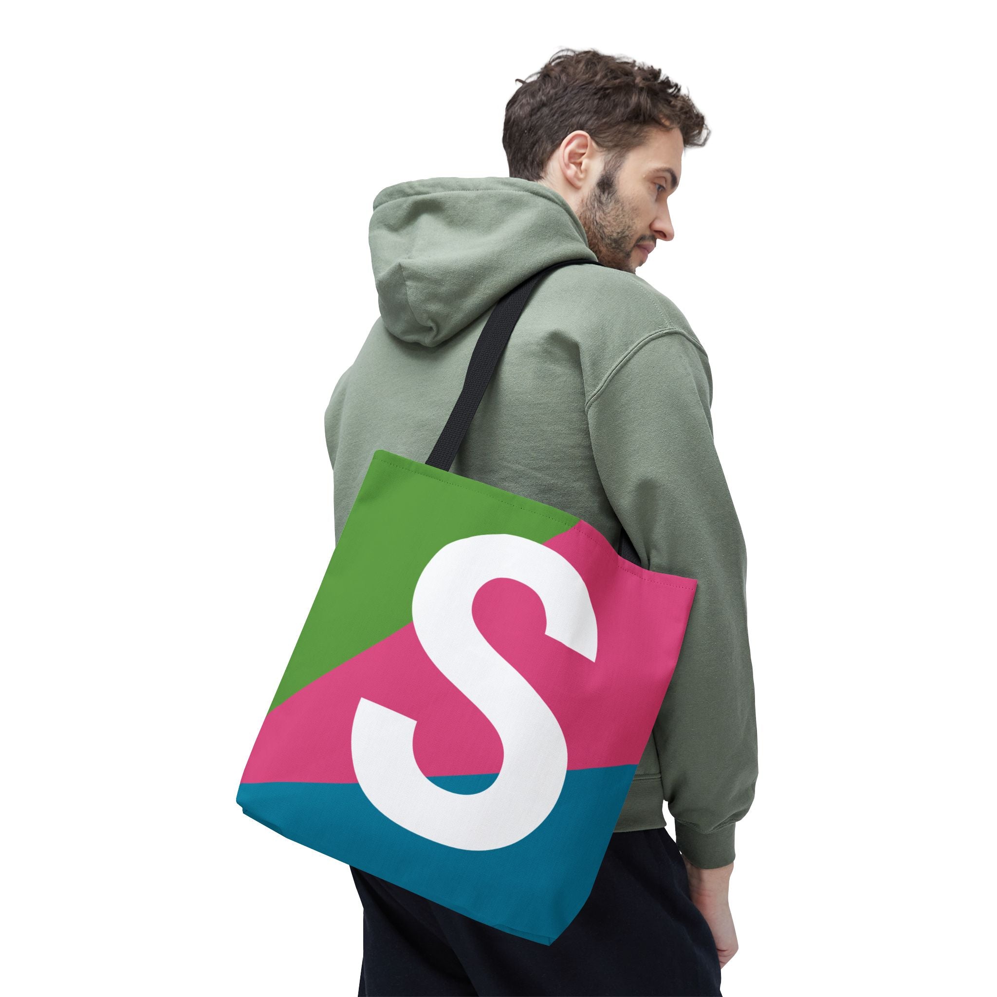 Monogram 'S' Colorblock Tote Bag — Personalized Initial S Shoulder Tote