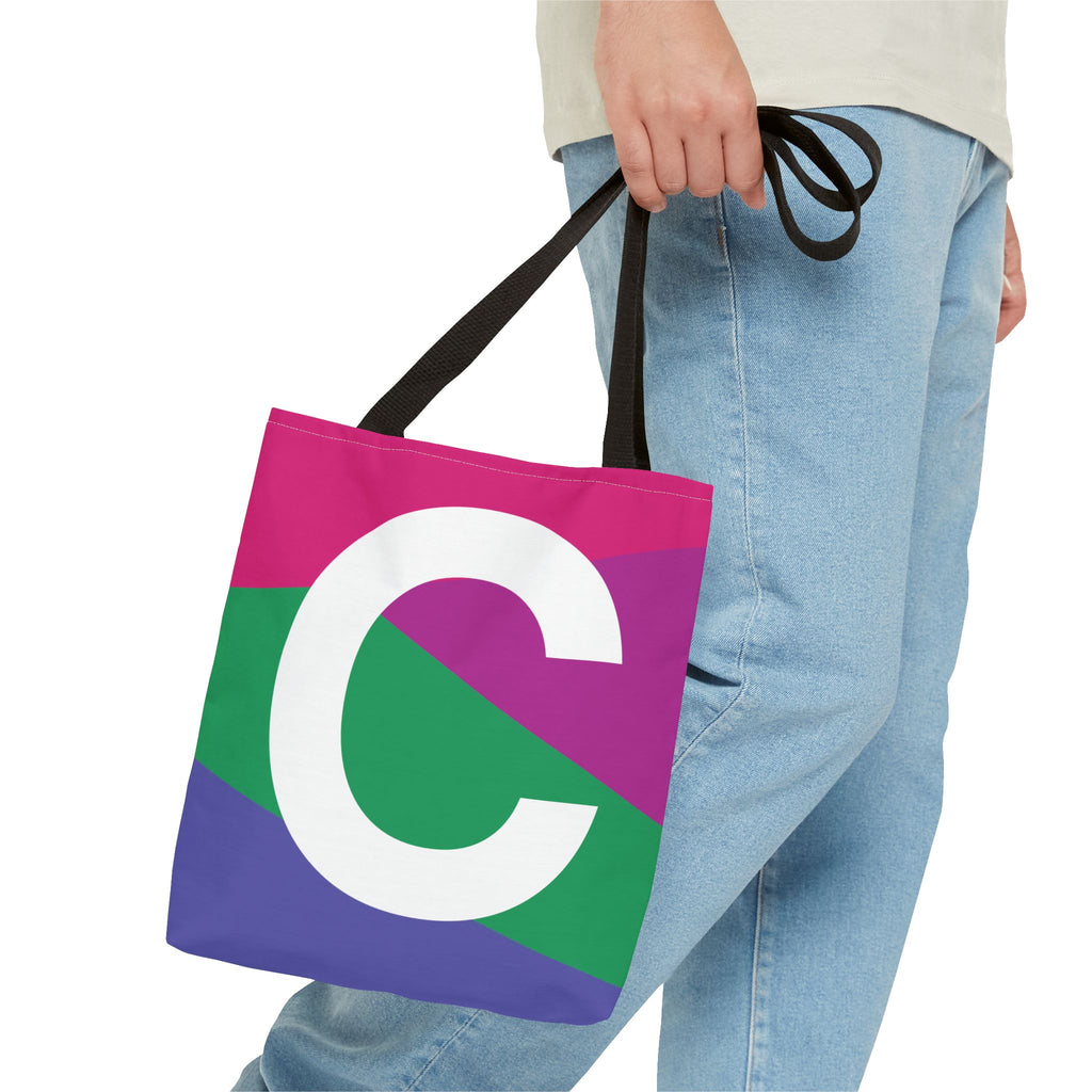 Monogram 'C' Colorblock Tote Bag — Personalized Initial C Shoulder Tote