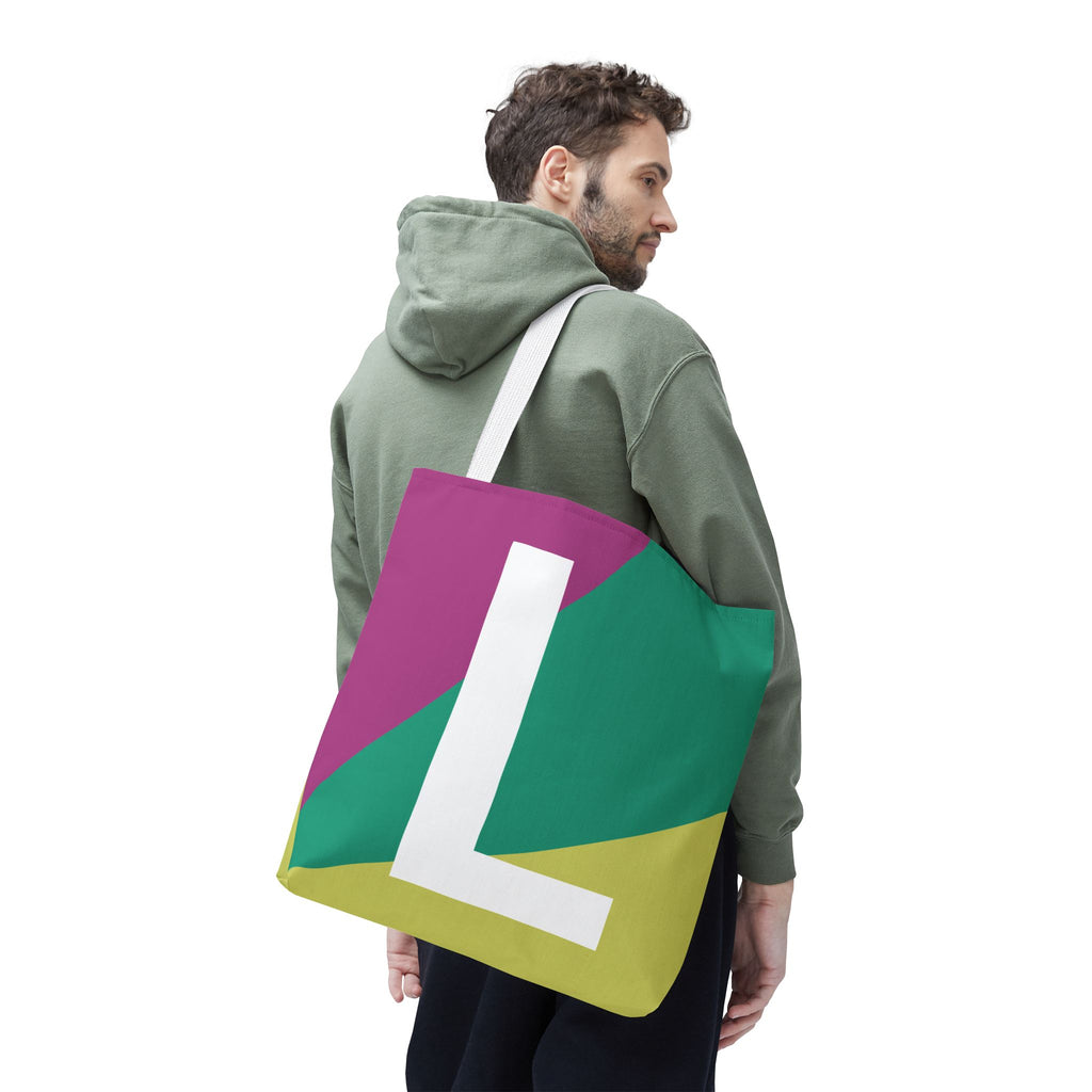 Monogram 'L' Colorblock Tote Bag — Personalized Initial L Shoulder Tote