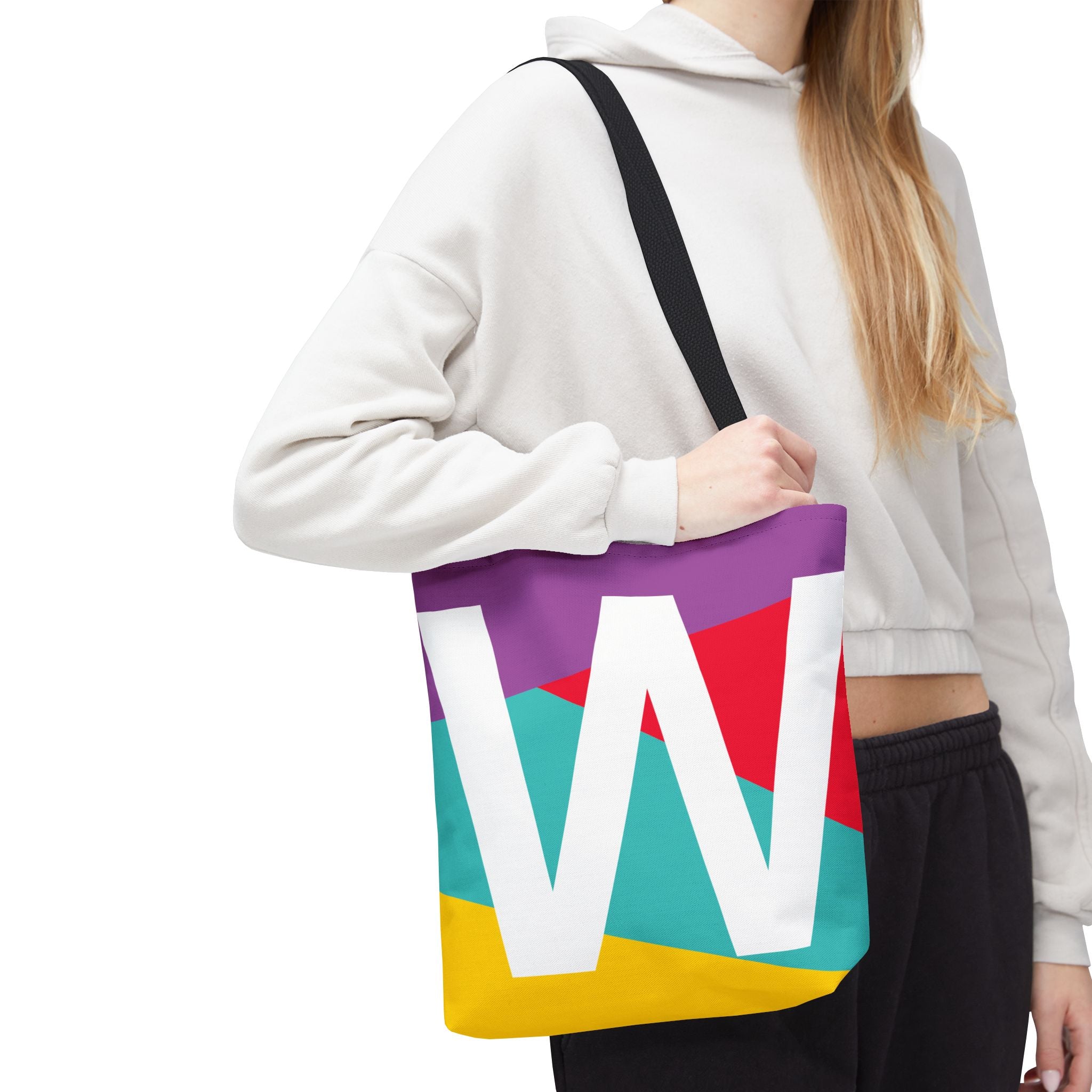 Monogram 'W' Colorblock Tote Bag — Personalized Initial W Shoulder Tote