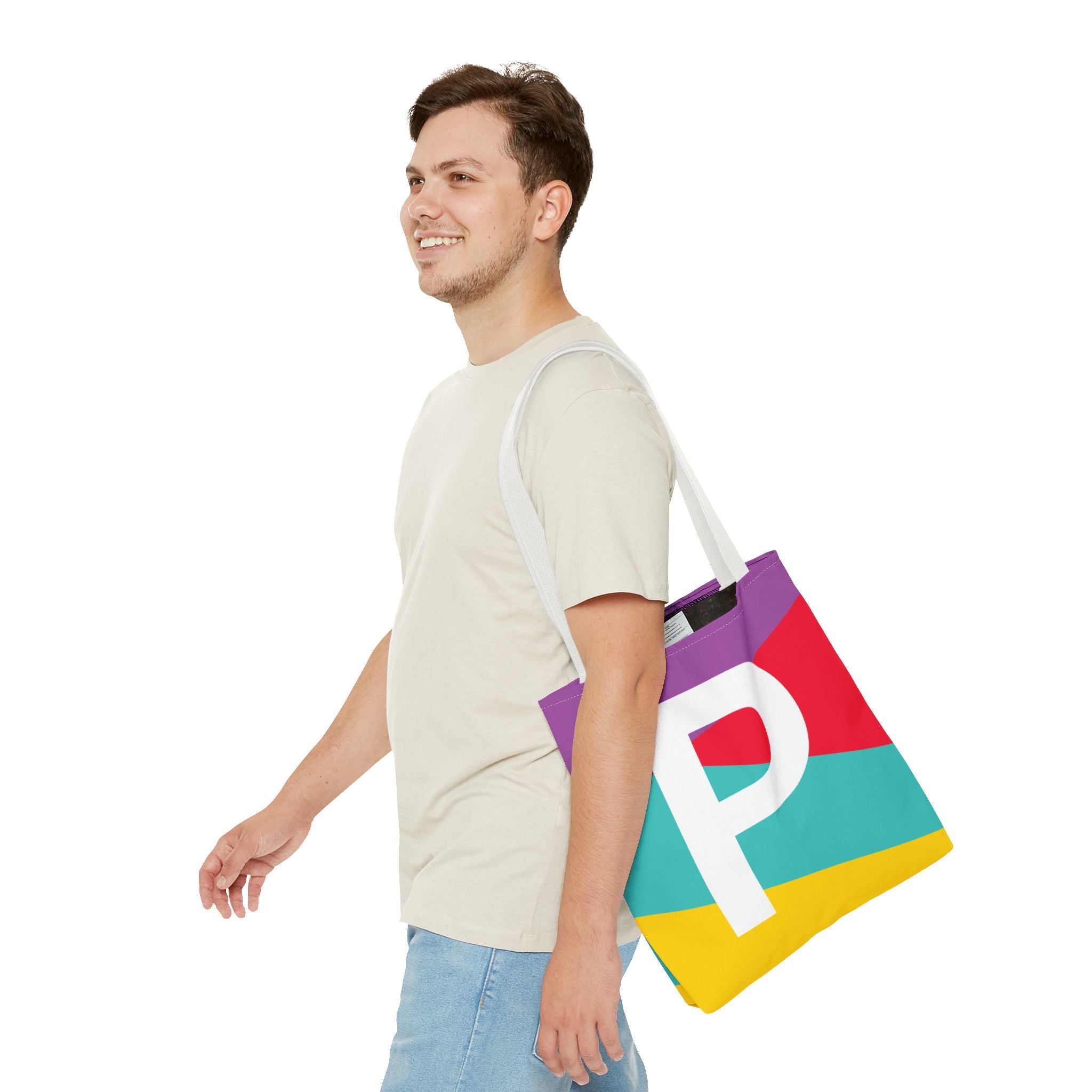 Monogram 'P' Colorblock Tote Bag — Personalized Initial P Shoulder Tote