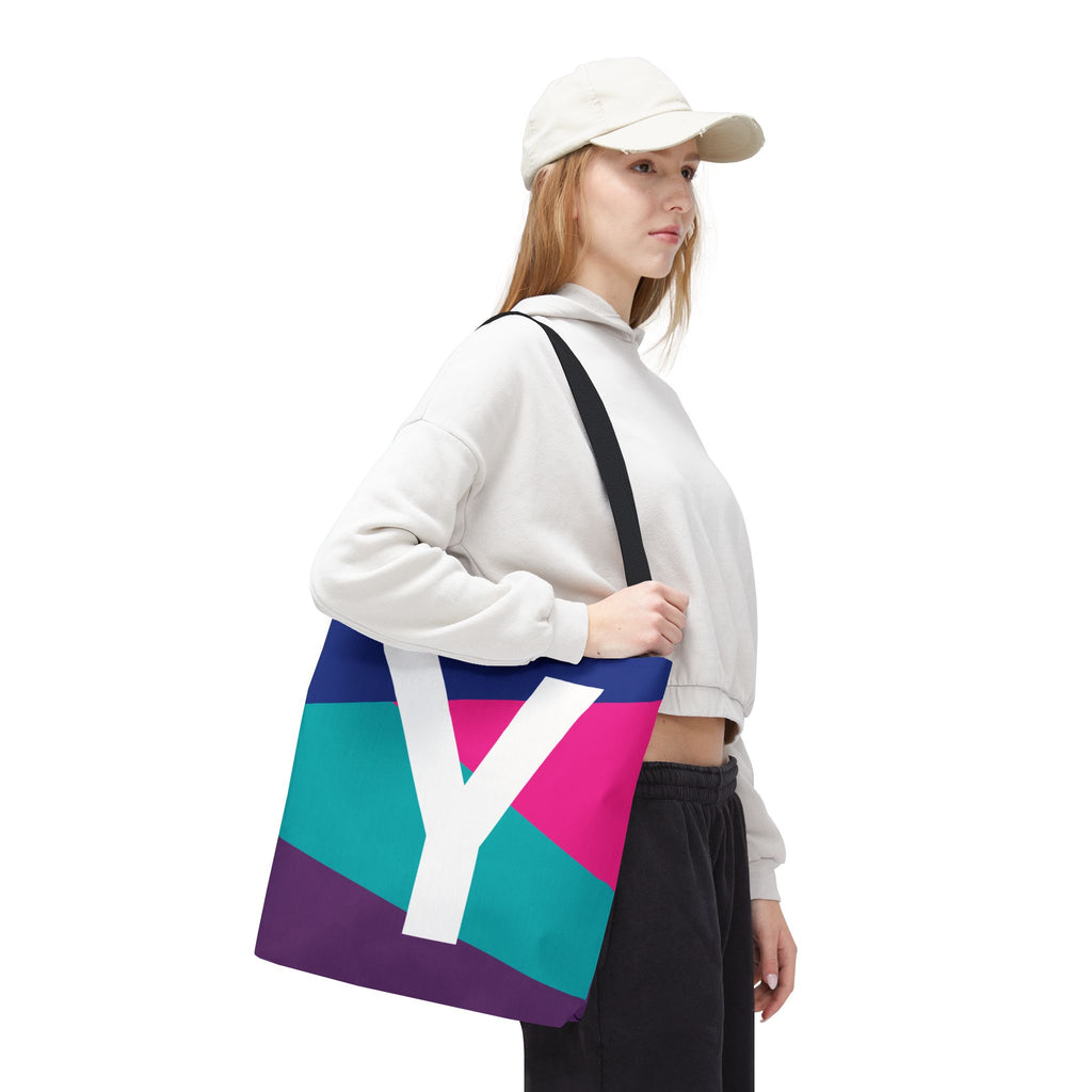 Monogram 'Y' Colorblock Tote Bag — Personalized Initial Y Shoulder Tote