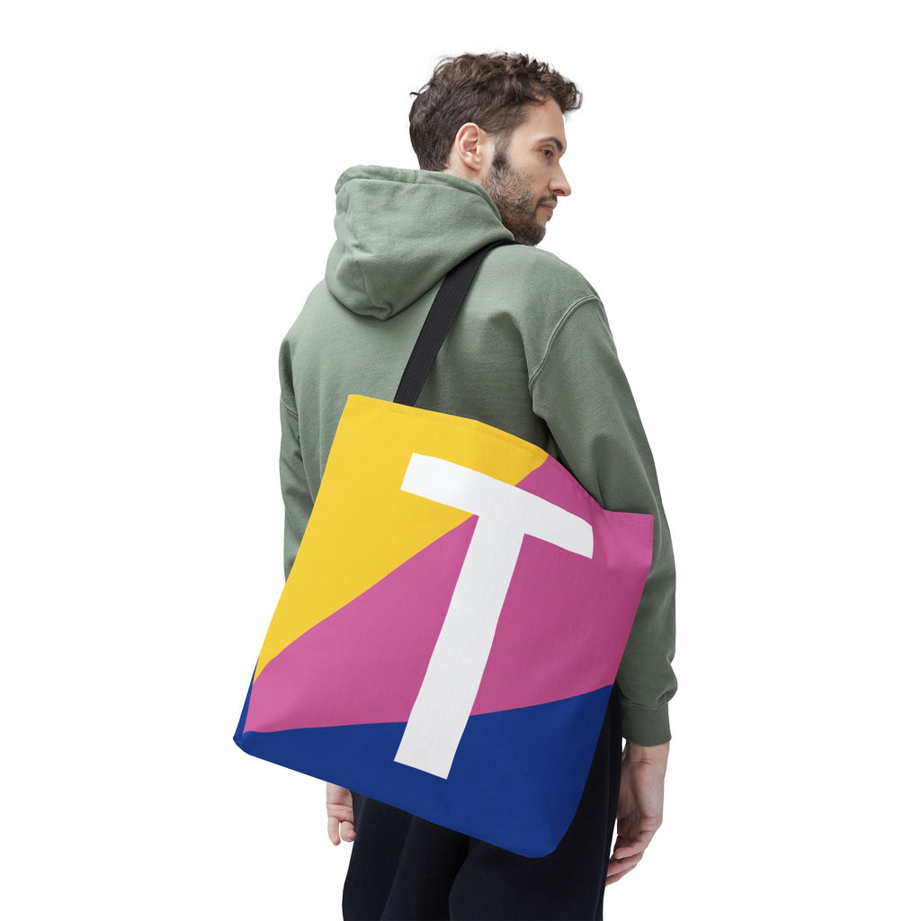 Monogram 'T' Colorblock Tote Bag — Personalized Initial T Shoulder Tote