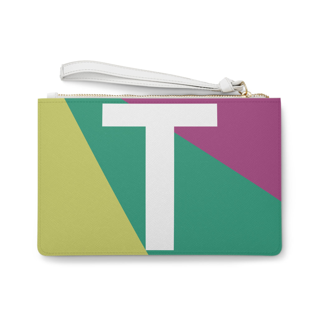 Monogram 'T' Colorblock Clutch Bag — Bold Geometric Wristlet for Everyday & Gifts