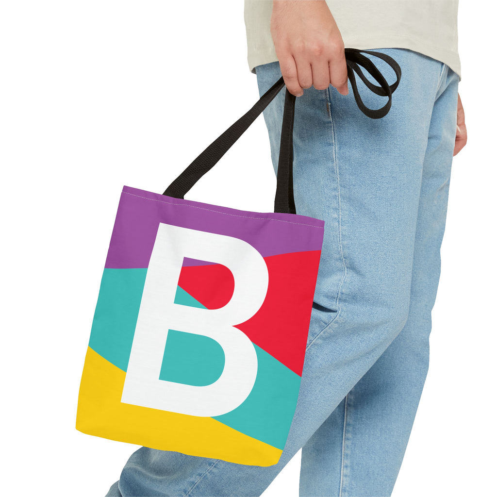 Monogram 'B' Colorblock Tote Bag — Personalized Initial B Shoulder Tote