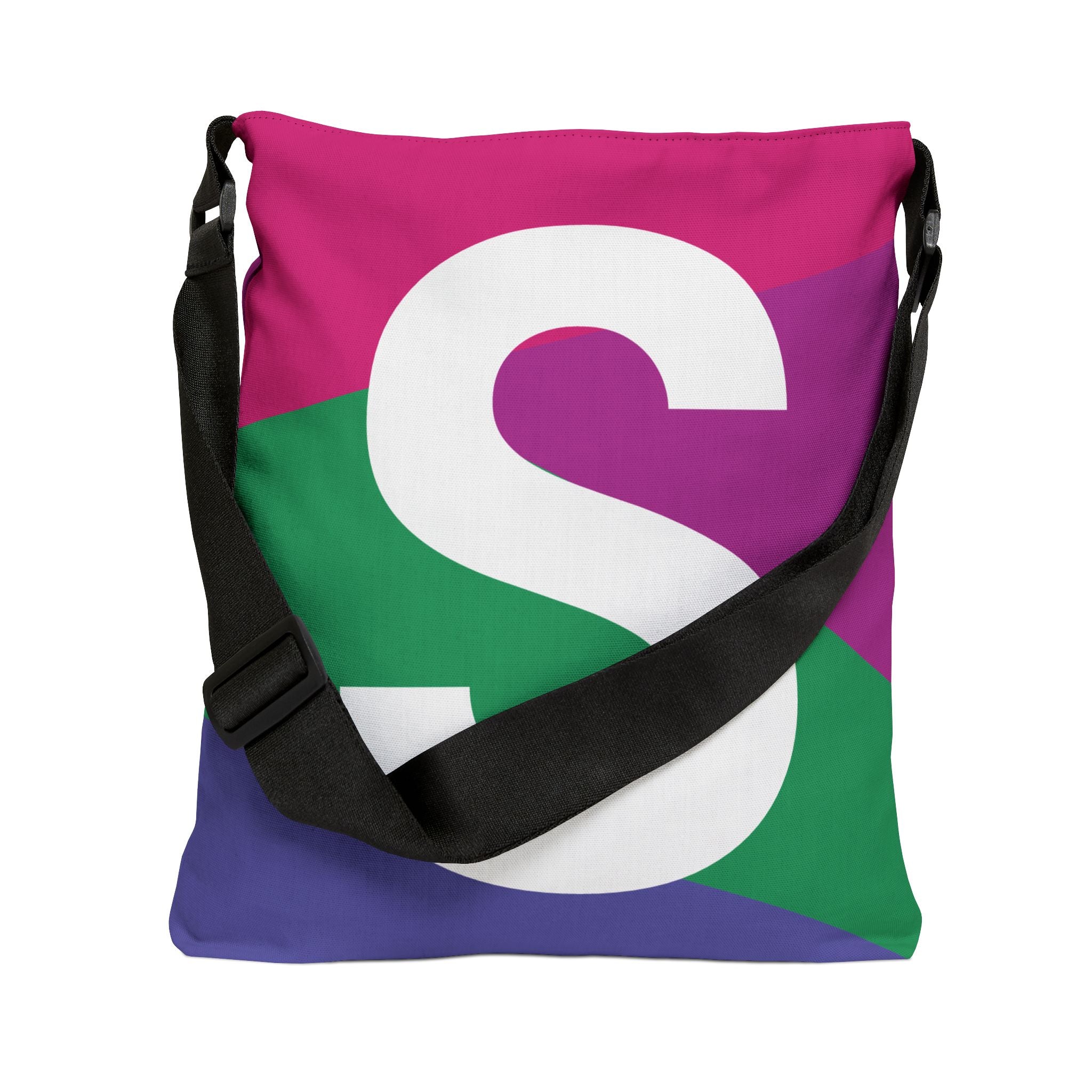 Initial Letter 'S' Colorblock Adjustable Tote Bag — Monogram Alphabet Shoulder Bag