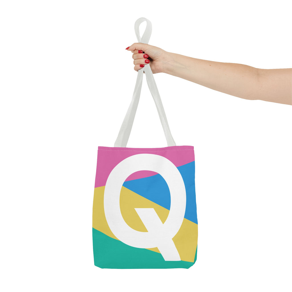 Monogram 'Q' Colorblock Tote Bag — Personalized Initial Q Shoulder Tote