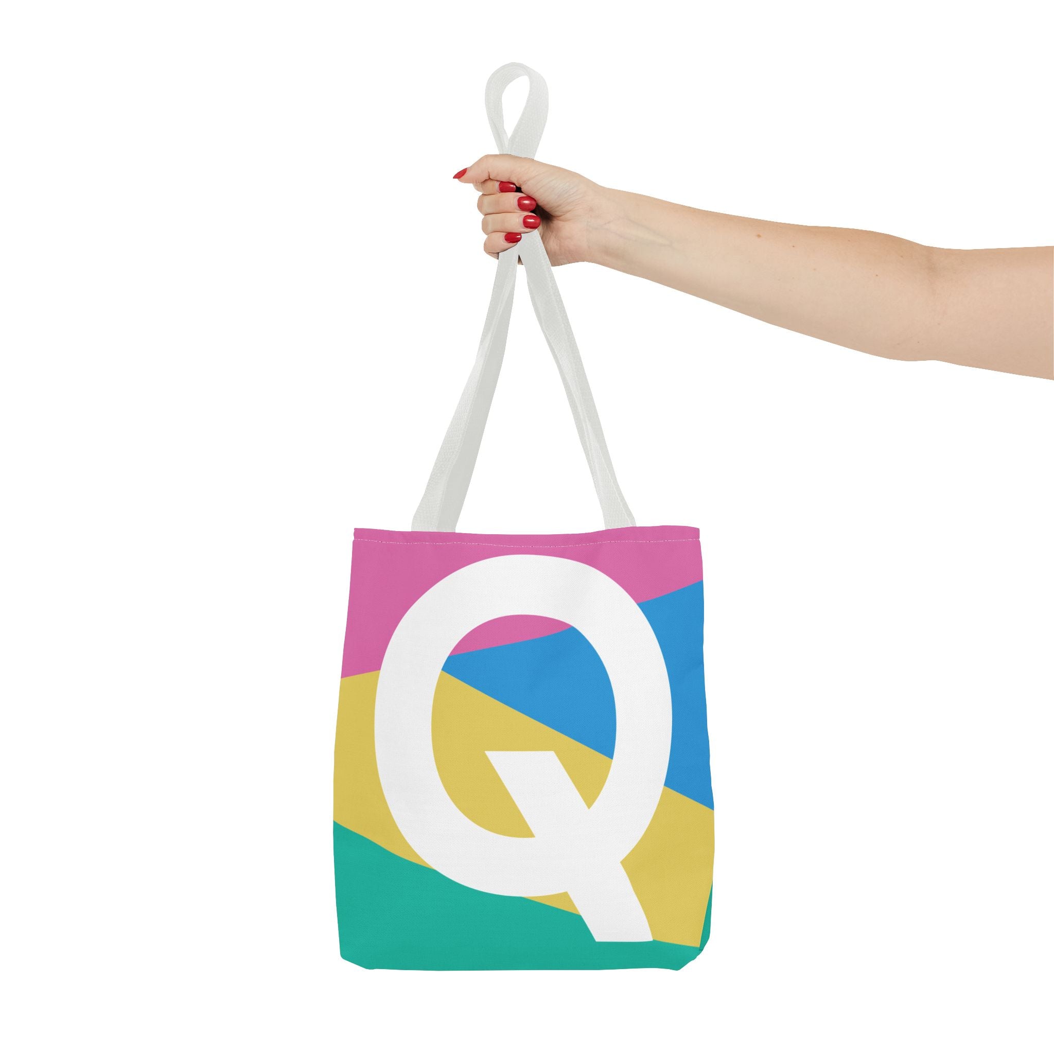 Monogram 'Q' Colorblock Tote Bag — Personalized Initial Q Shoulder Tote
