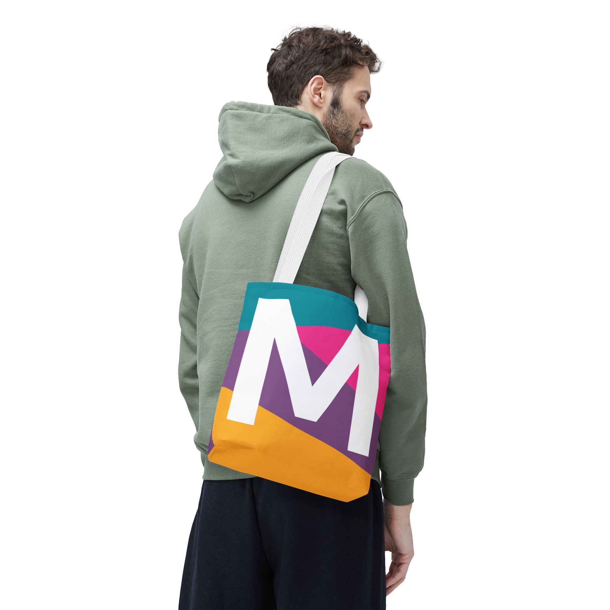 Monogram 'M' Colorblock Tote Bag — Personalized Initial M Shoulder Tote