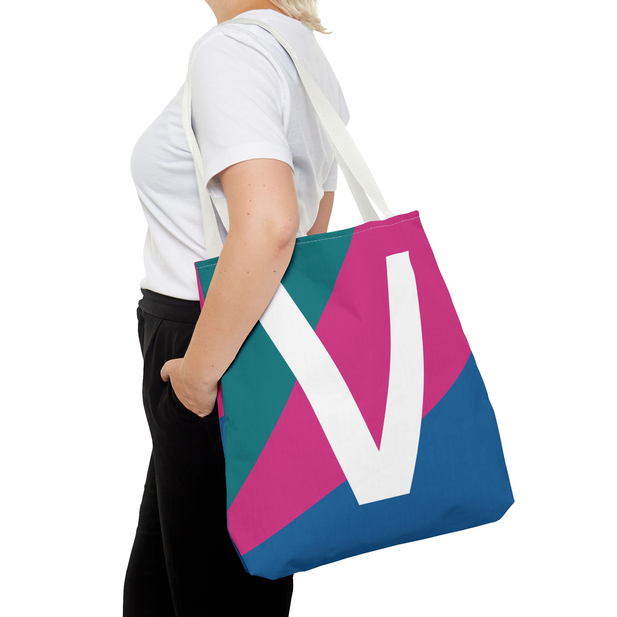 Monogram 'V' Colorblock Tote Bag — Personalized Initial V Shoulder Tote