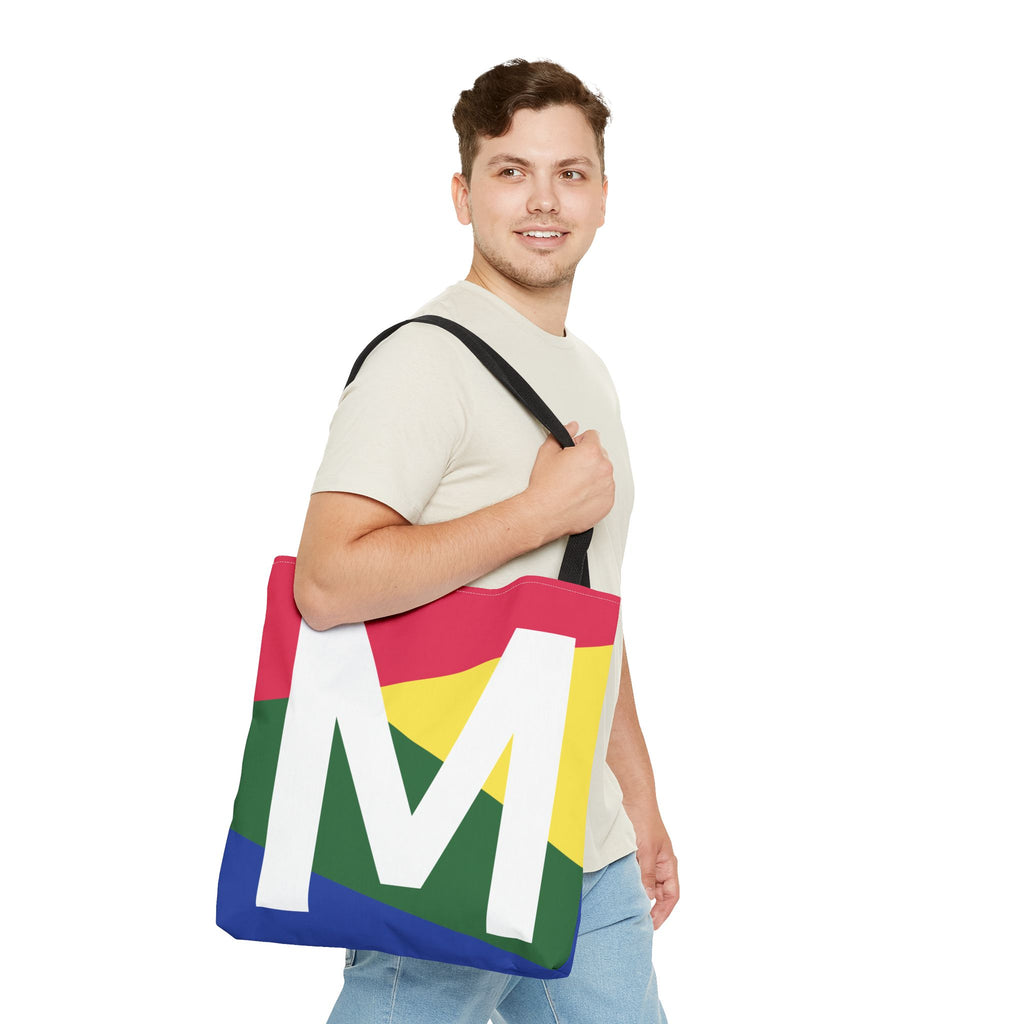Monogram 'M' Colorblock Tote Bag — Personalized Initial M Shoulder Tote