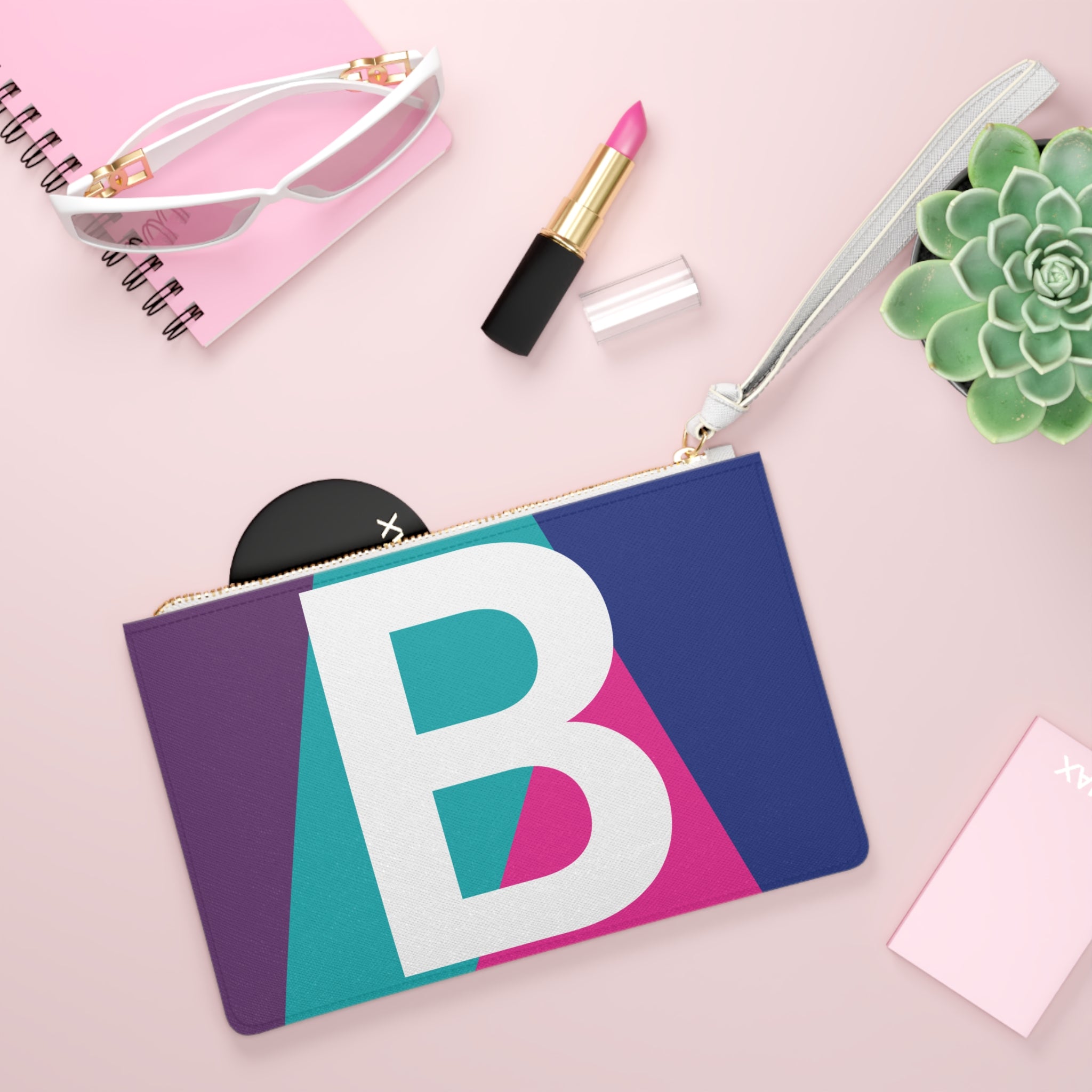 Monogram 'B' Colorblock Clutch Bag — Bold Geometric Wristlet for Everyday & Gifts
