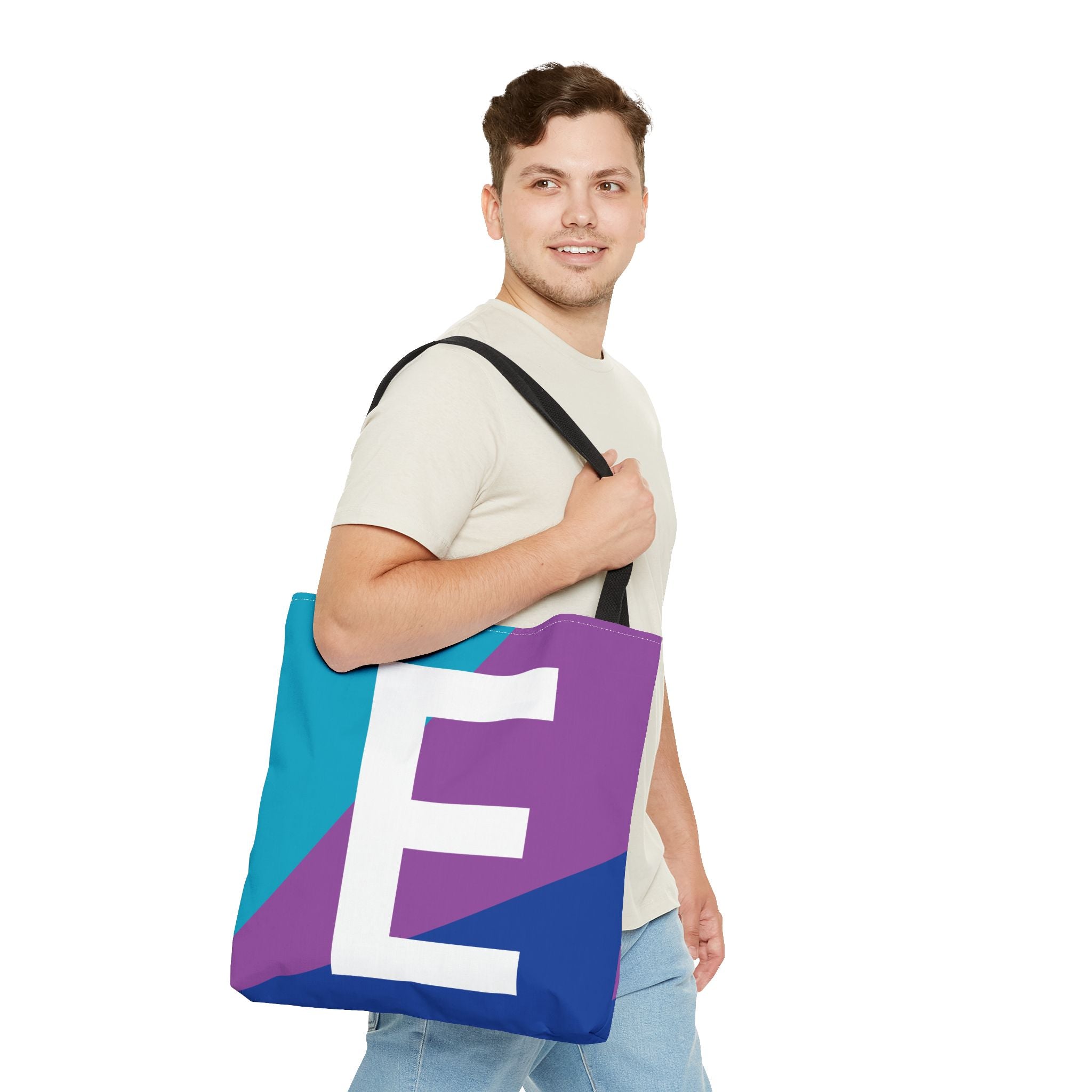 Monogram 'E' Colorblock Tote Bag — Personalized Initial E Shoulder Tote