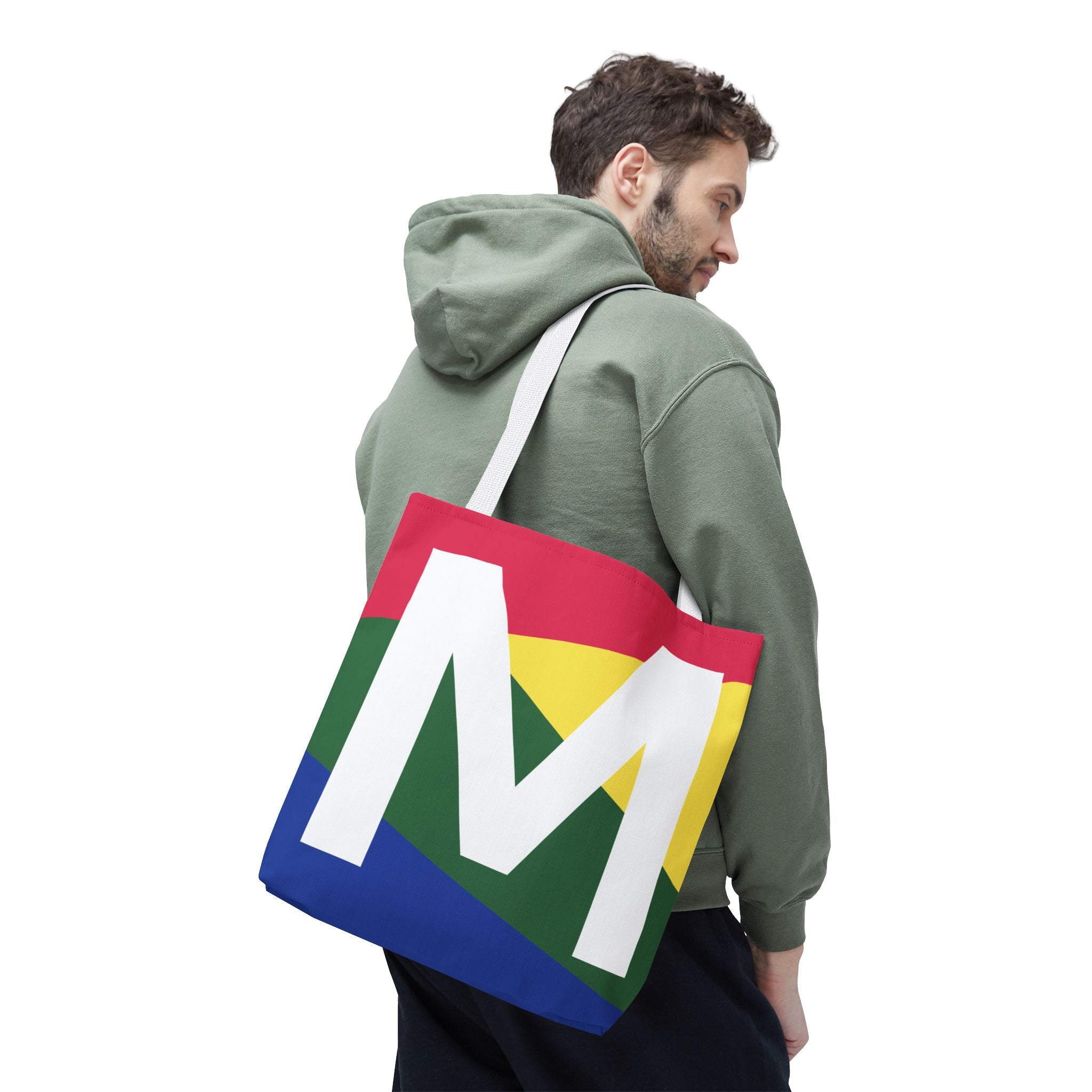 Monogram 'M' Colorblock Tote Bag — Personalized Initial M Shoulder Tote