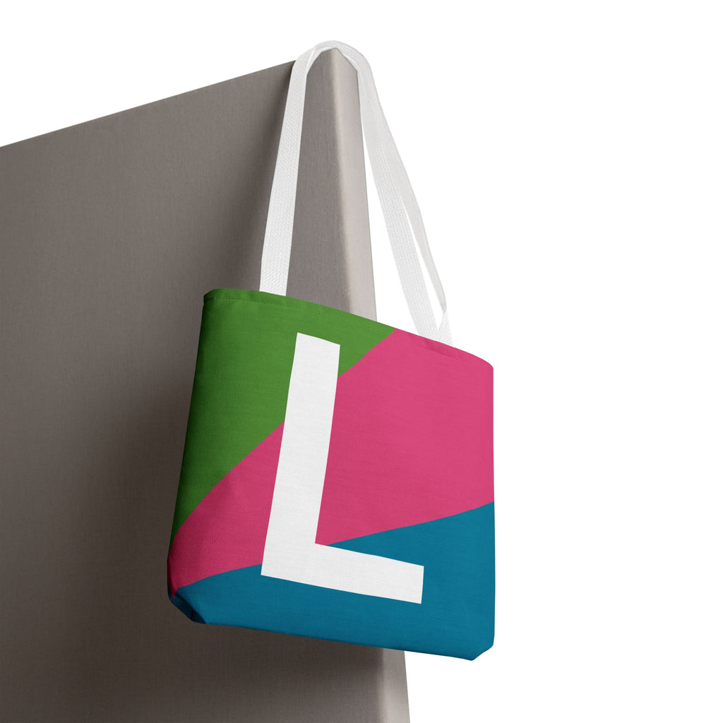 Monogram 'L' Colorblock Tote Bag — Personalized Initial L Shoulder Tote