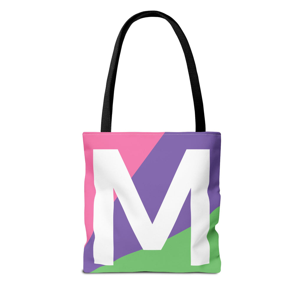 Monogram 'M' Colorblock Tote Bag — Personalized Initial M Shoulder Tote