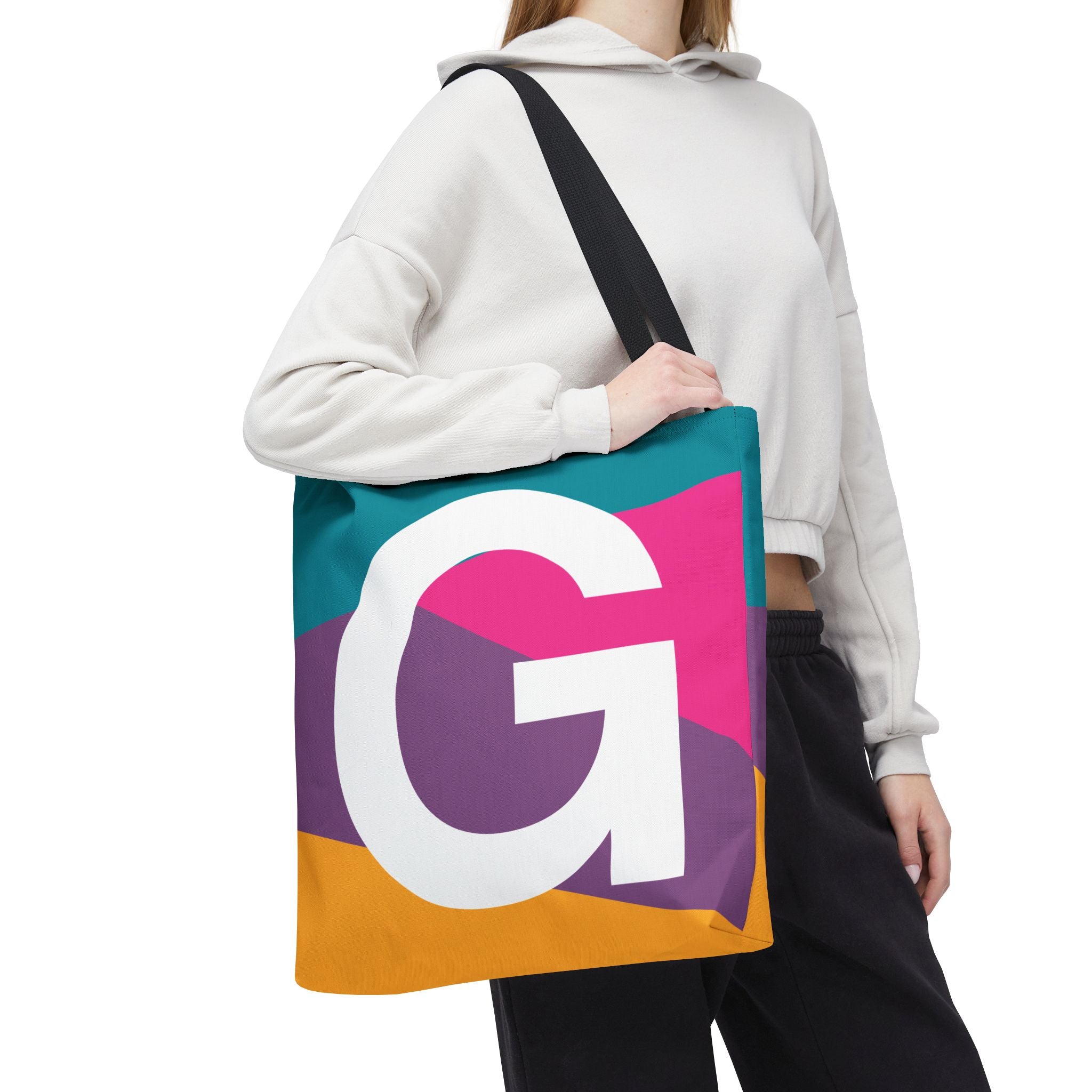 Monogram 'G' Colorblock Tote Bag — Personalized Initial G Shoulder Tote