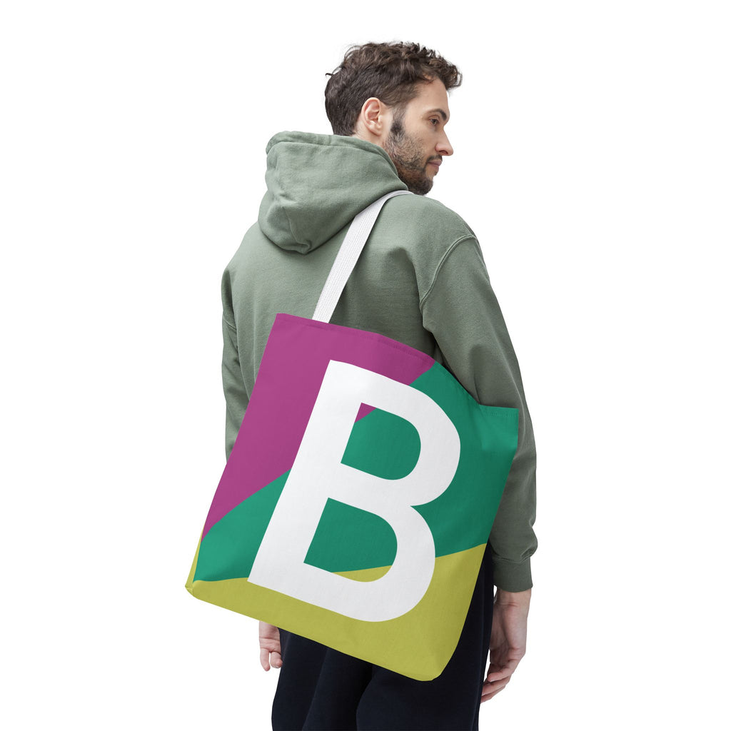 Monogram 'B' Colorblock Tote Bag — Personalized Initial B Shoulder Tote