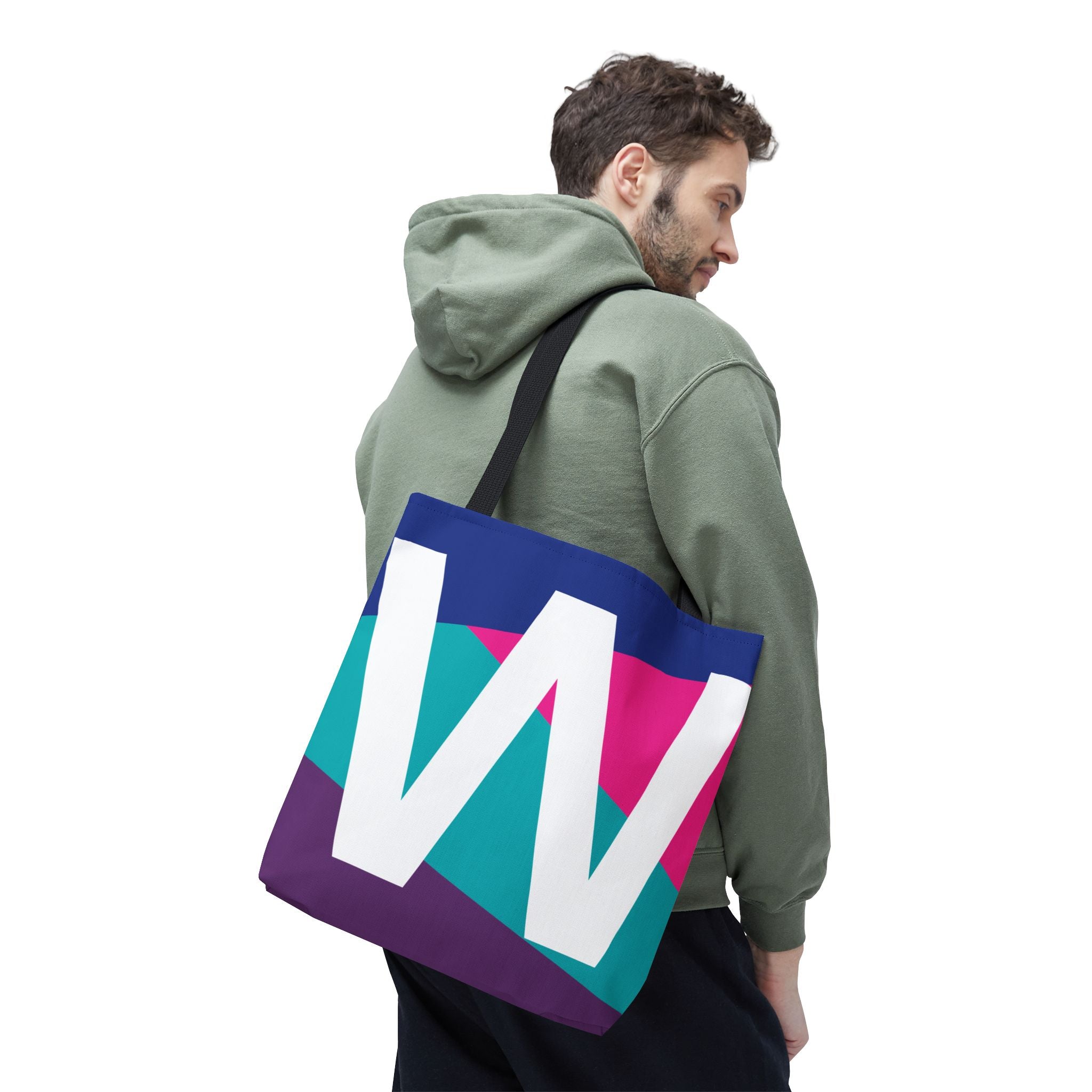 Monogram 'W' Colorblock Tote Bag — Personalized Initial W Shoulder Tote