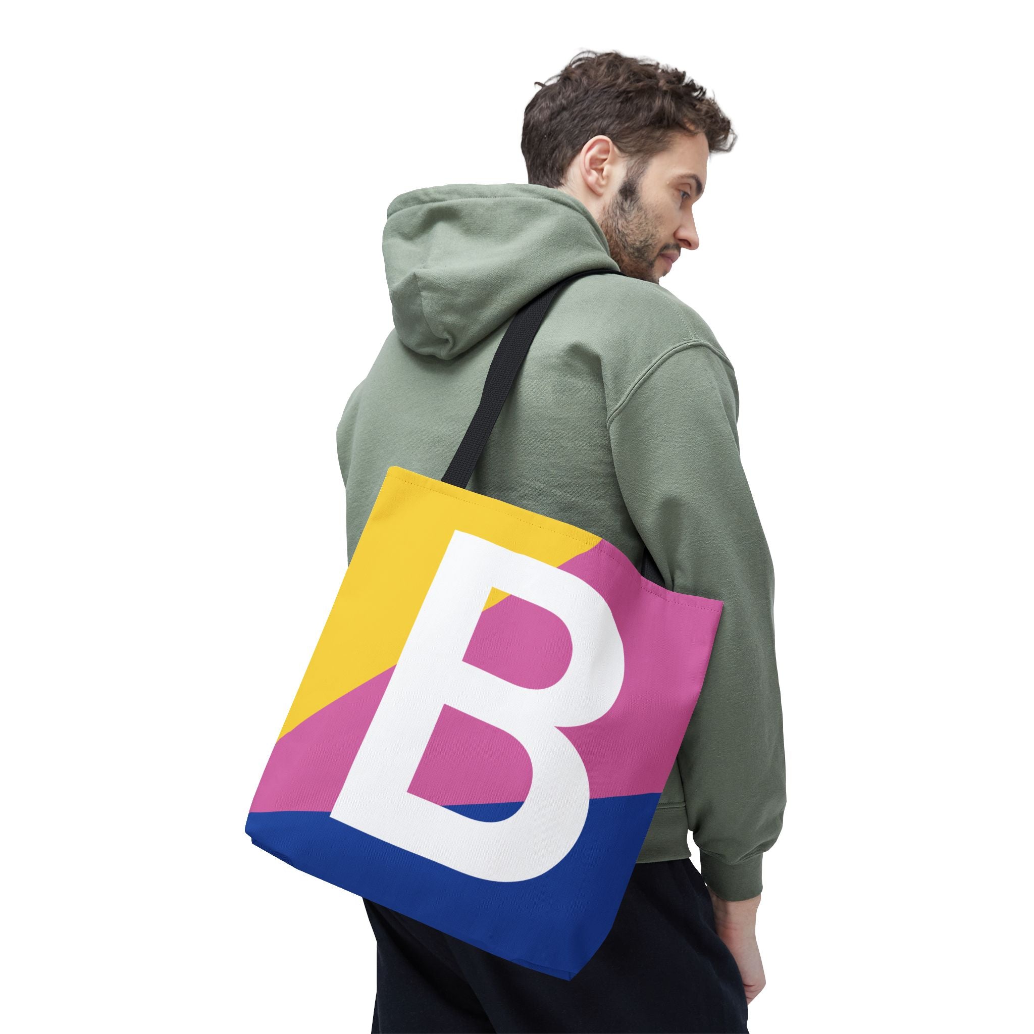 Monogram 'B' Colorblock Tote Bag — Personalized Initial B Shoulder Tote