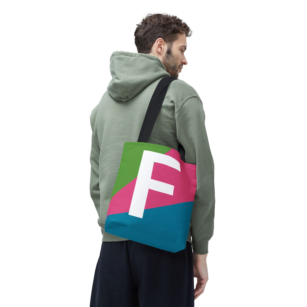 Monogram 'F' Colorblock Tote Bag — Personalized Initial F Shoulder Tote