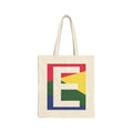 Initial E Colorblock Canvas Tote Bag — Monogram Letter E Reusable Grocery Tote