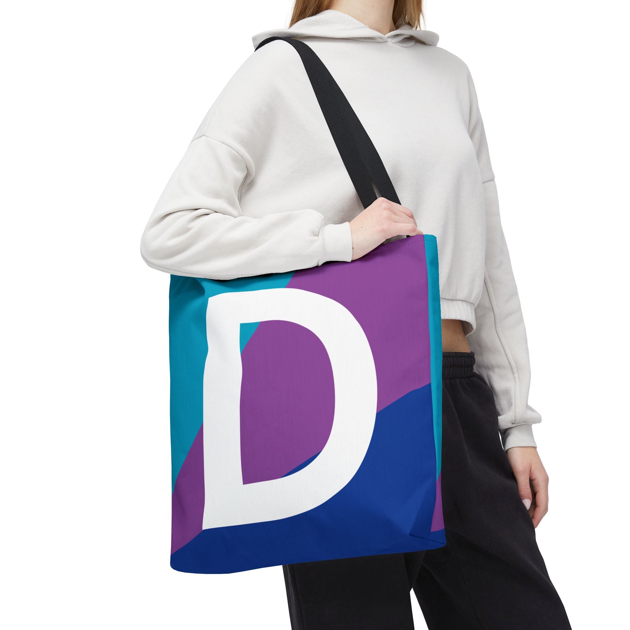 Monogram 'D' Colorblock Tote Bag — Personalized Initial D Shoulder Tote