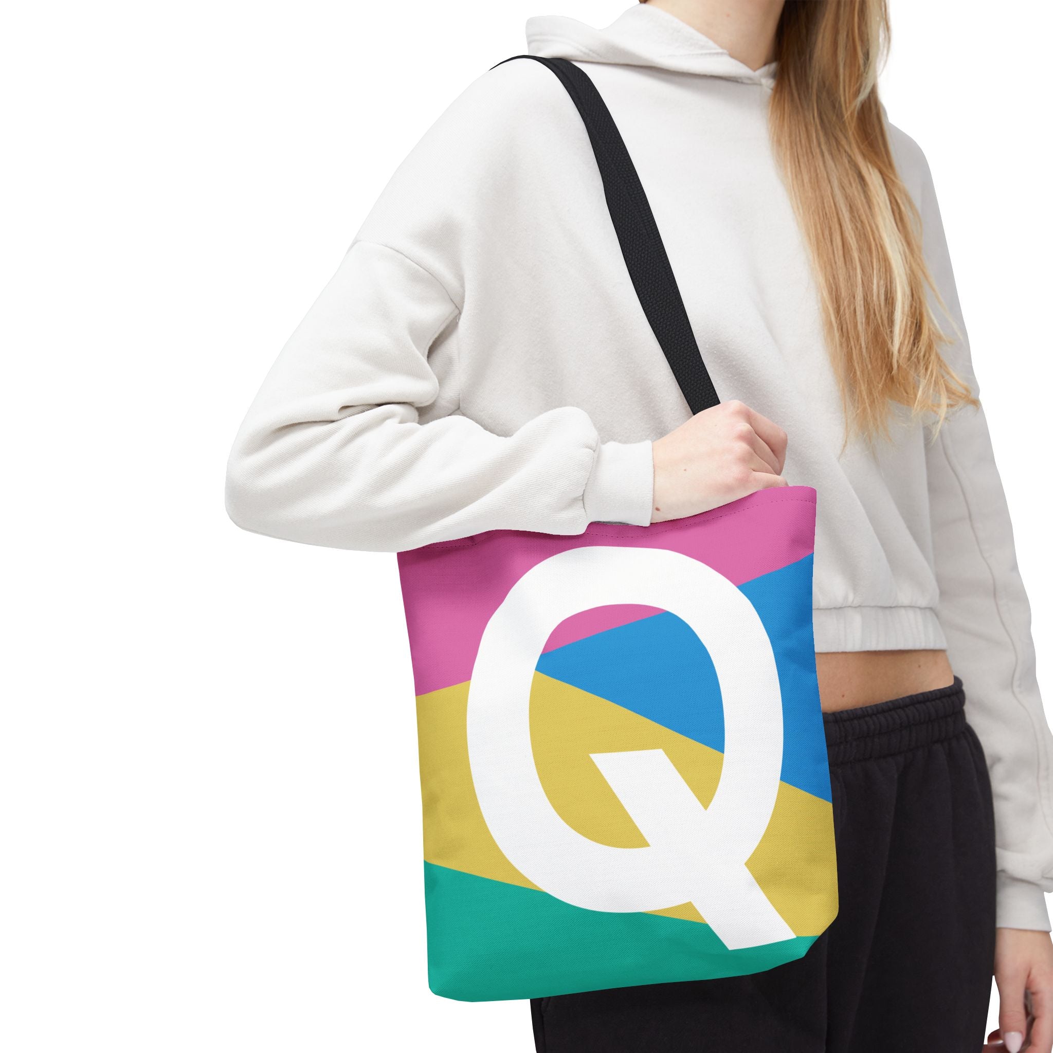 Monogram 'Q' Colorblock Tote Bag — Personalized Initial Q Shoulder Tote