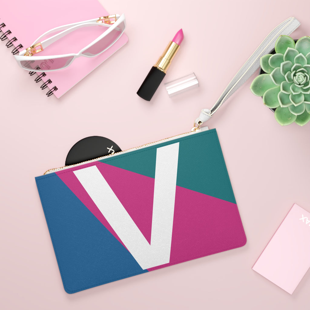 Monogram 'V' Colorblock Clutch Bag — Bold Geometric Wristlet for Everyday & Gifts
