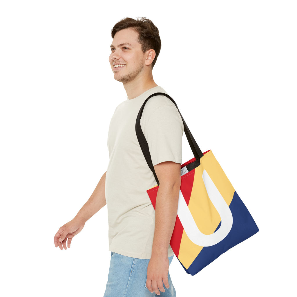 Monogram 'U' Colorblock Tote Bag — Personalized Initial U Shoulder Tote
