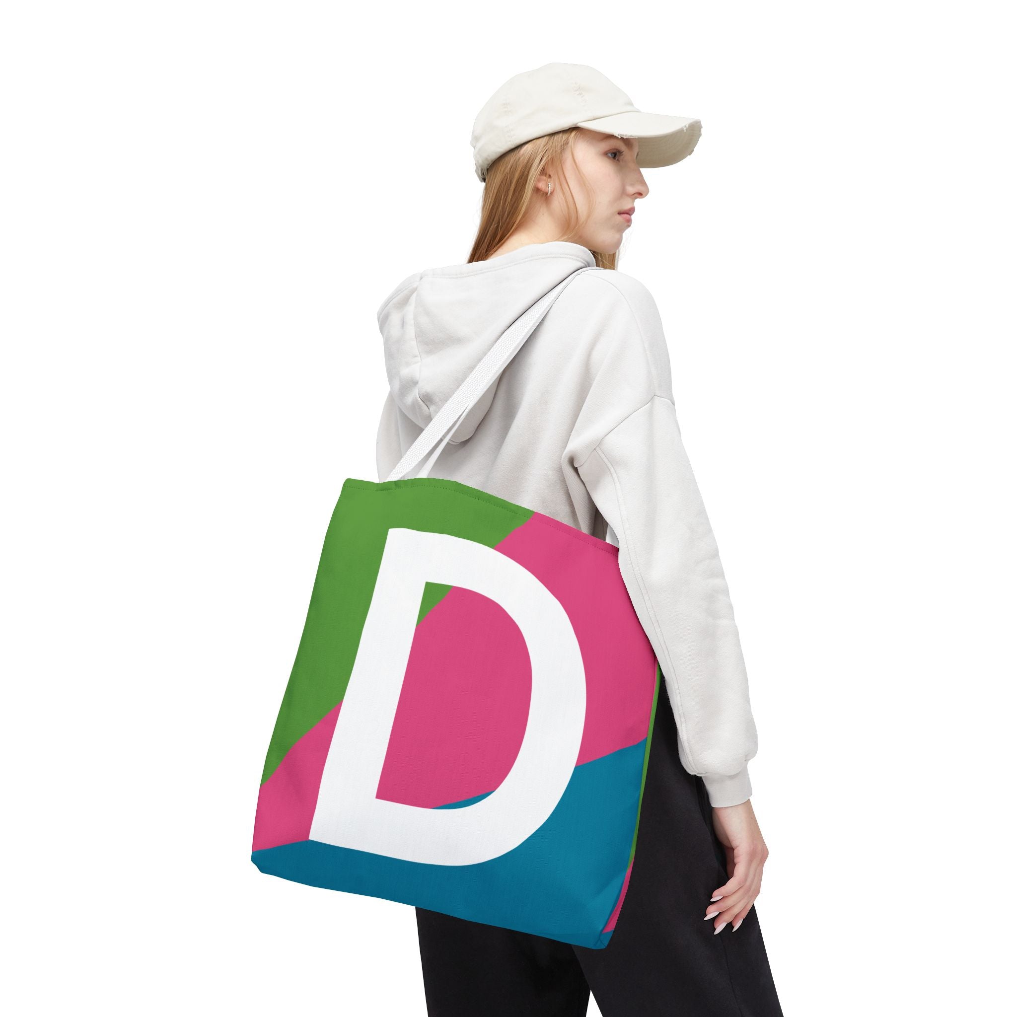 Monogram 'D' Colorblock Tote Bag — Personalized Initial D Shoulder Tote