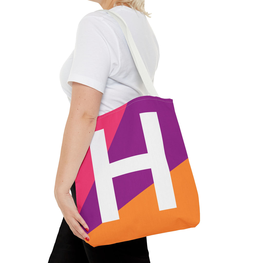 Monogram 'H' Colorblock Tote Bag — Personalized Initial H Shoulder Tote