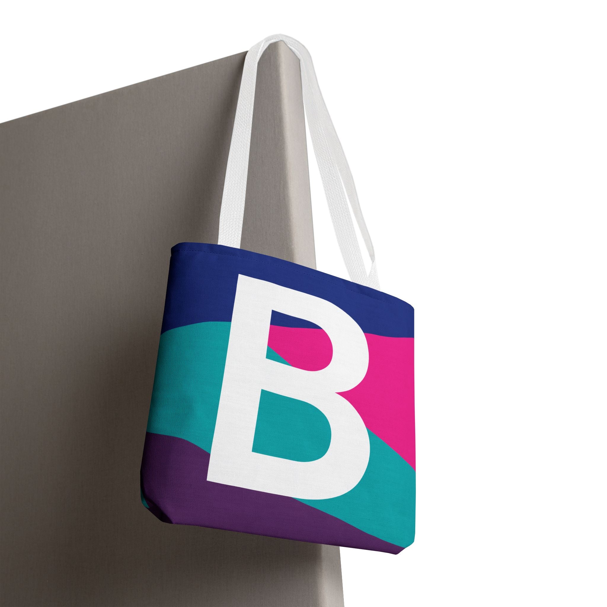 Monogram 'B' Colorblock Tote Bag — Personalized Initial B Shoulder Tote
