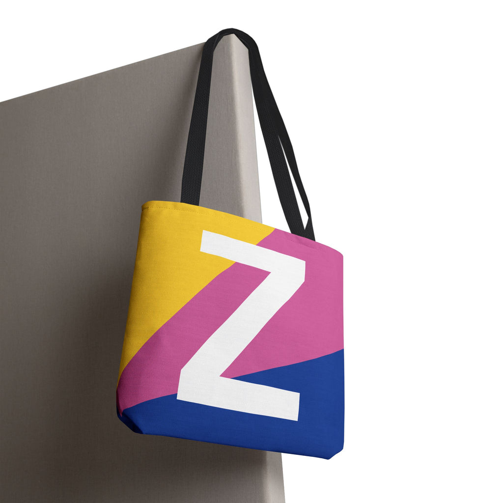 Monogram 'Z' Colorblock Tote Bag — Personalized Initial Z Shoulder Tote
