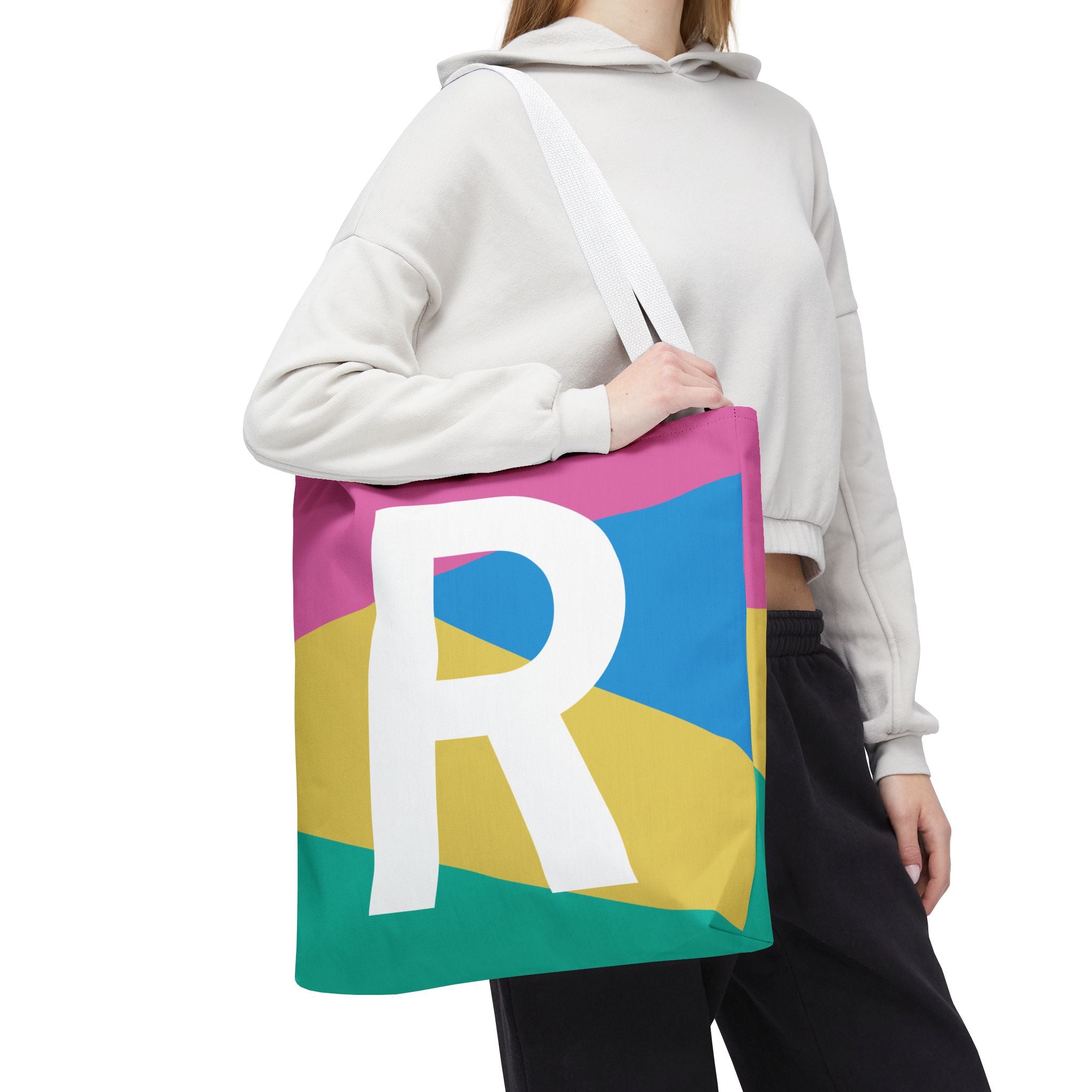 Monogram 'R' Colorblock Tote Bag — Personalized Initial R Shoulder Tote