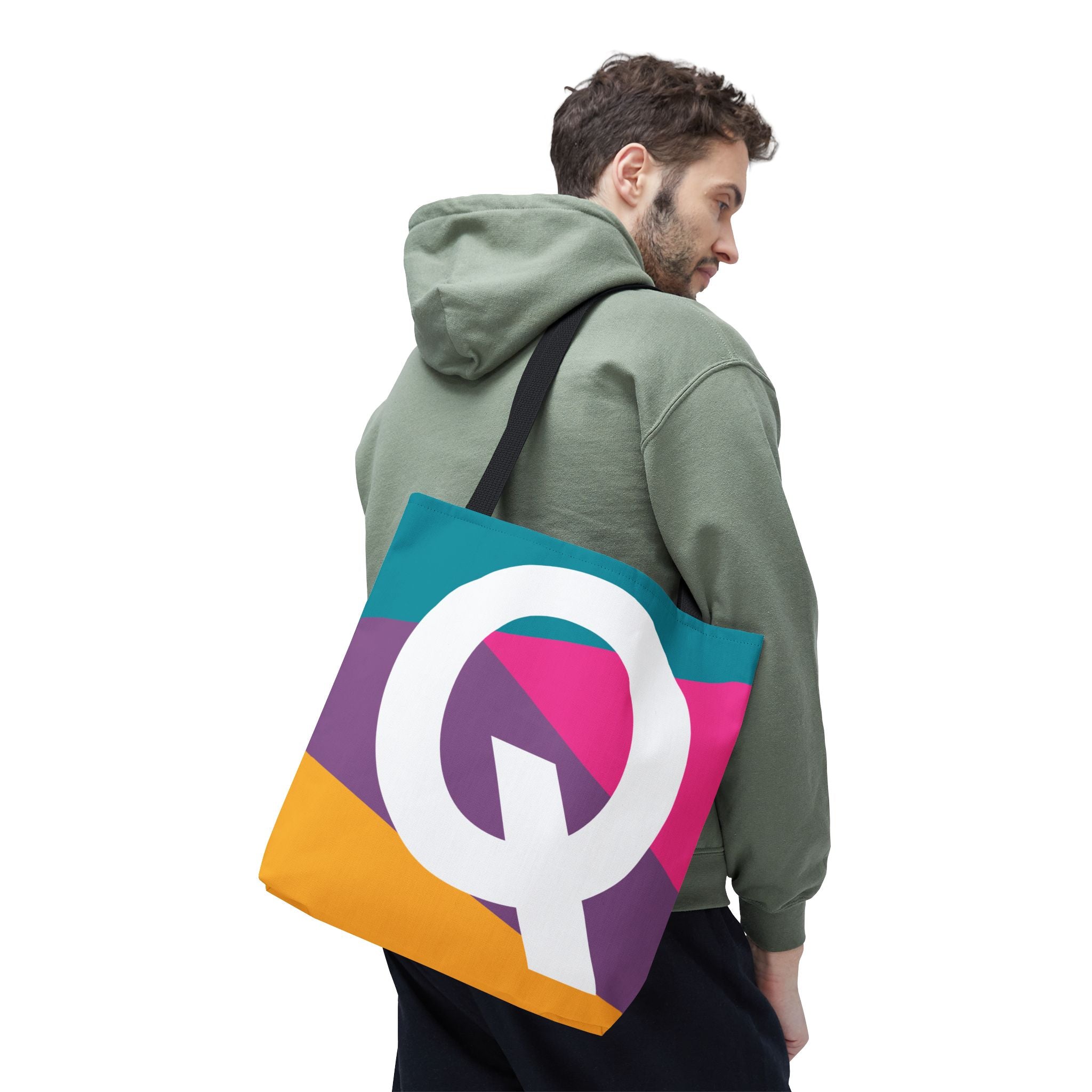 Monogram 'Q' Colorblock Tote Bag — Personalized Initial Q Shoulder Tote