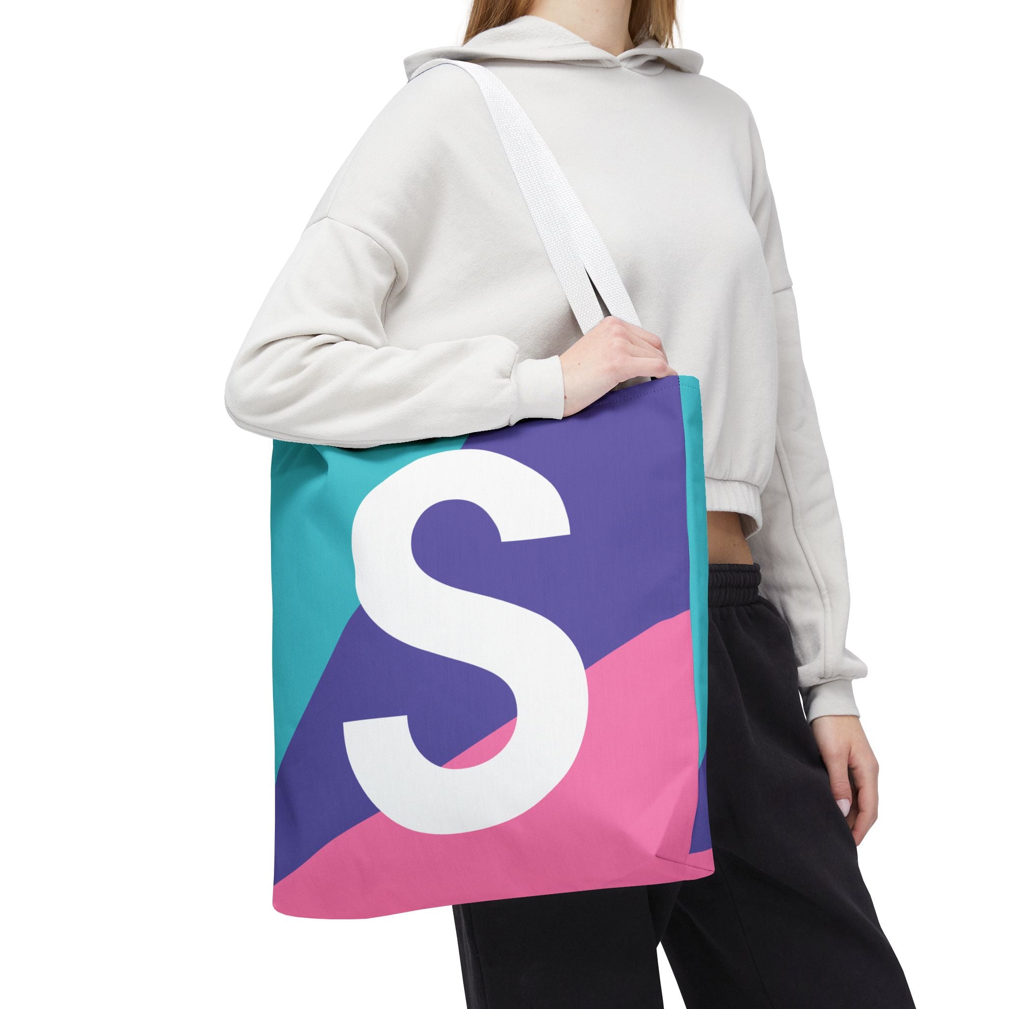 Monogram 'S' Colorblock Tote Bag — Personalized Initial S Shoulder Tote