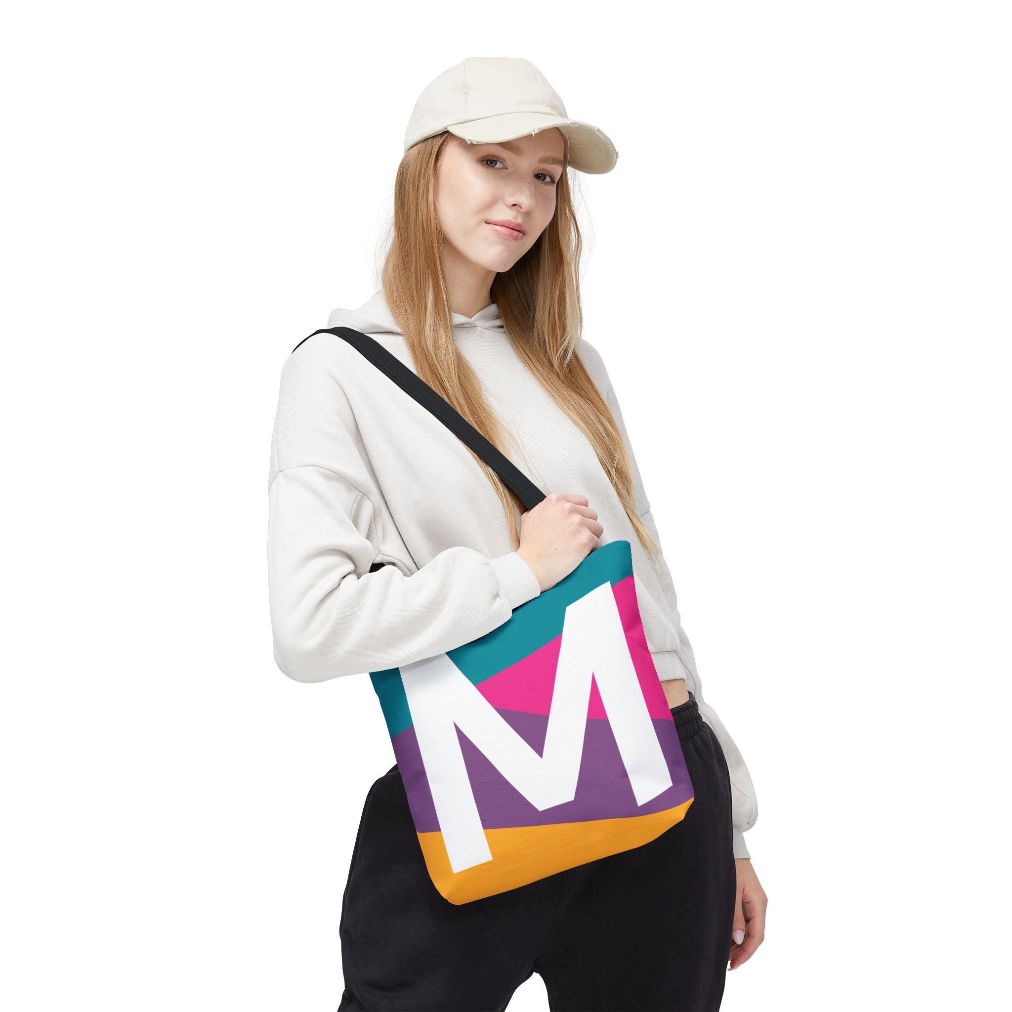 Monogram 'M' Colorblock Tote Bag — Personalized Initial M Shoulder Tote