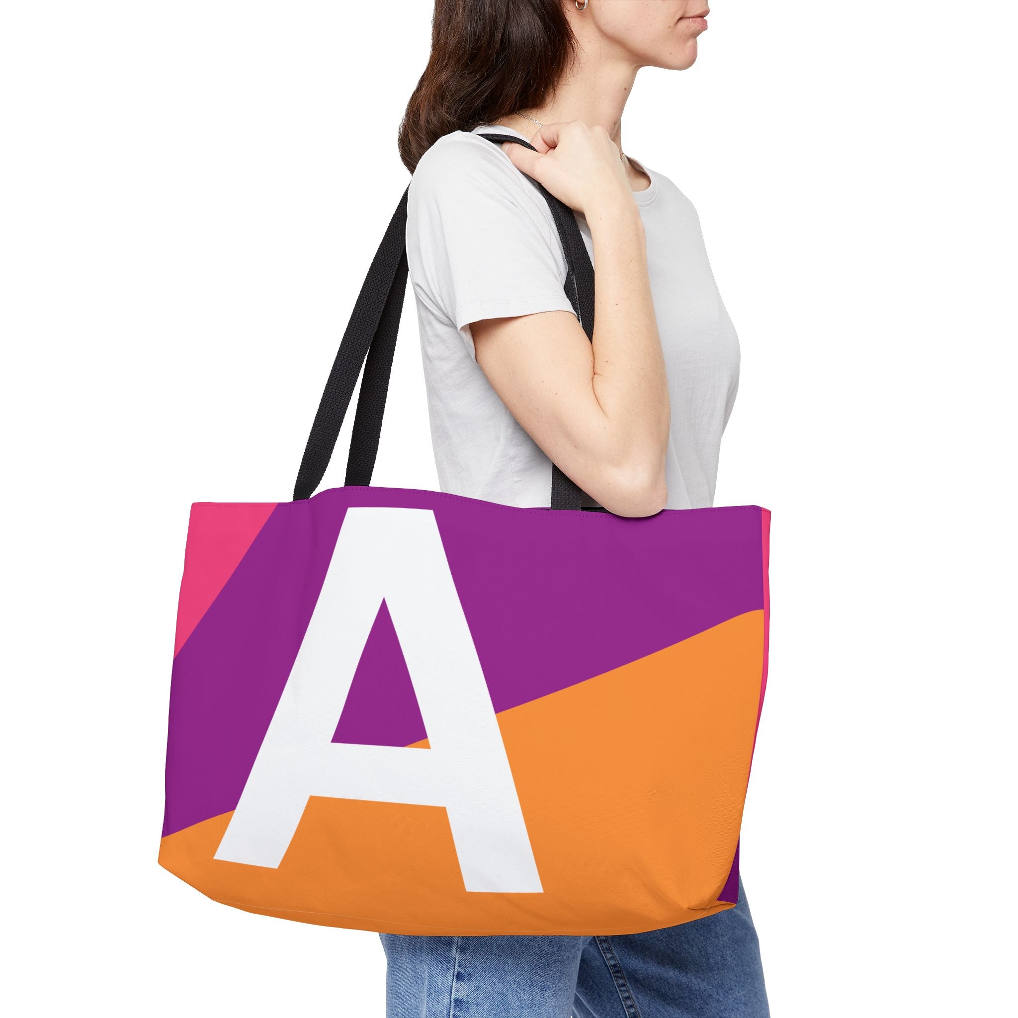 Personalized 'A' Colorblock Tote Bag — Monogram Weekender Tote
