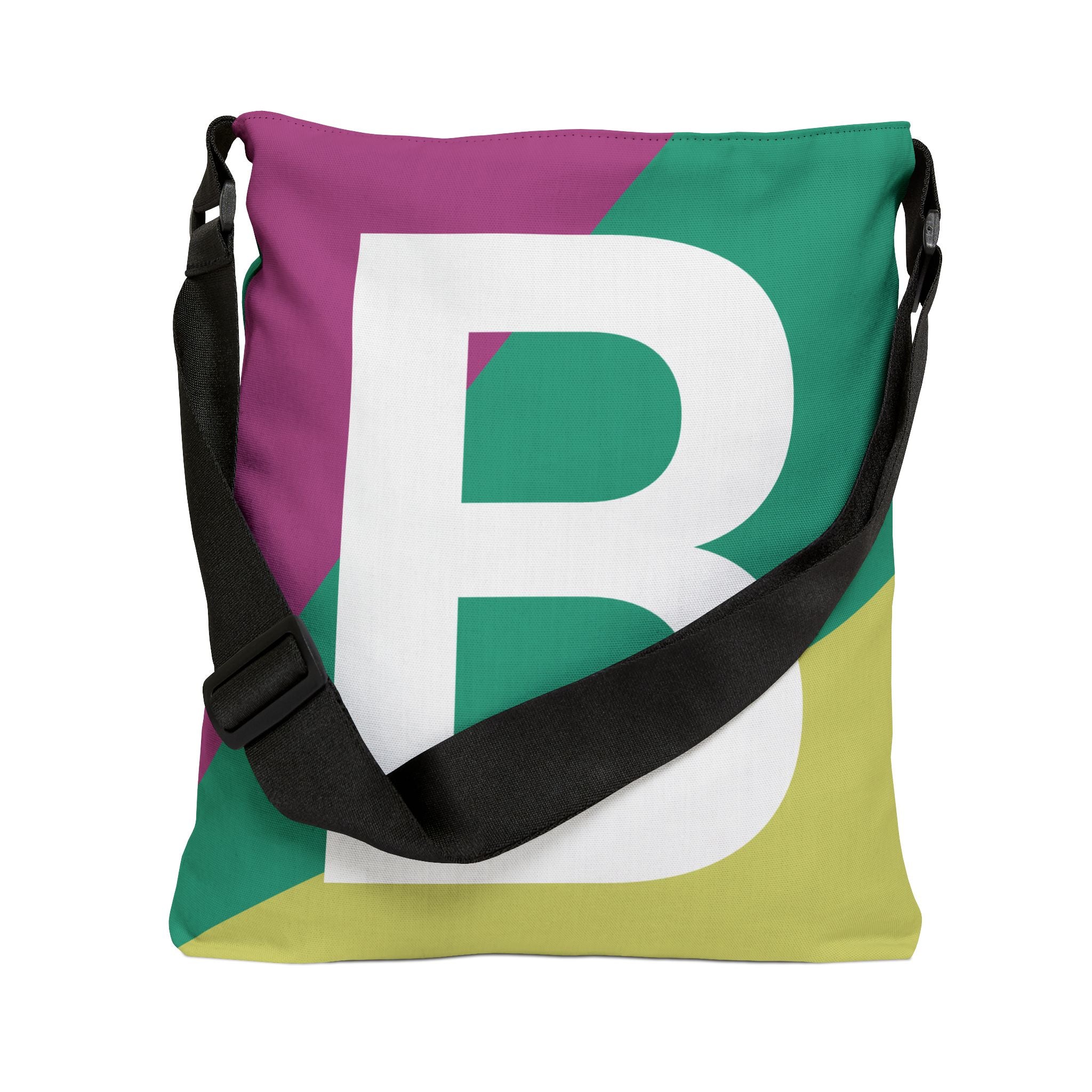 Initial Letter 'B' Colorblock Adjustable Tote Bag — Monogram Alphabet Shoulder Bag