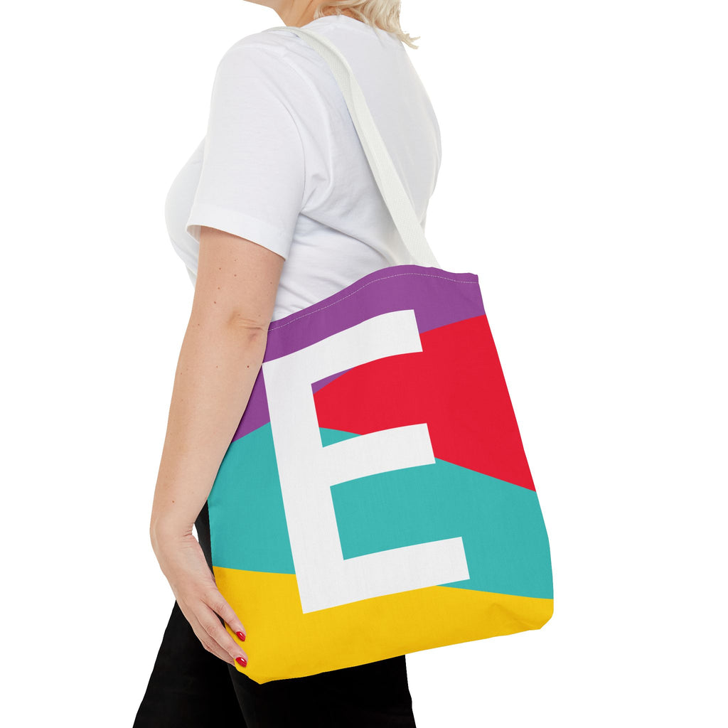 Monogram 'E' Colorblock Tote Bag — Personalized Initial E Shoulder Tote
