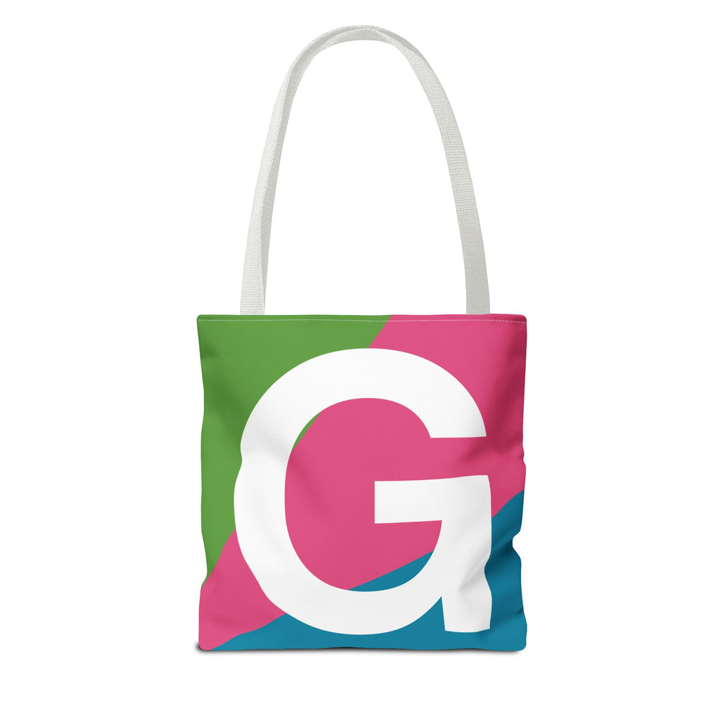 Monogram 'G' Colorblock Tote Bag — Personalized Initial G Shoulder Tote