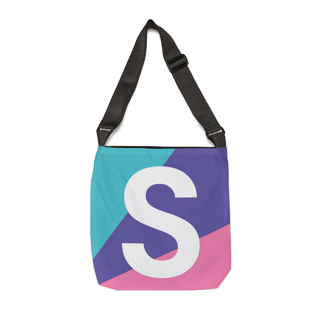 Initial Letter 'S' Colorblock Adjustable Tote Bag — Monogram Alphabet Shoulder Bag